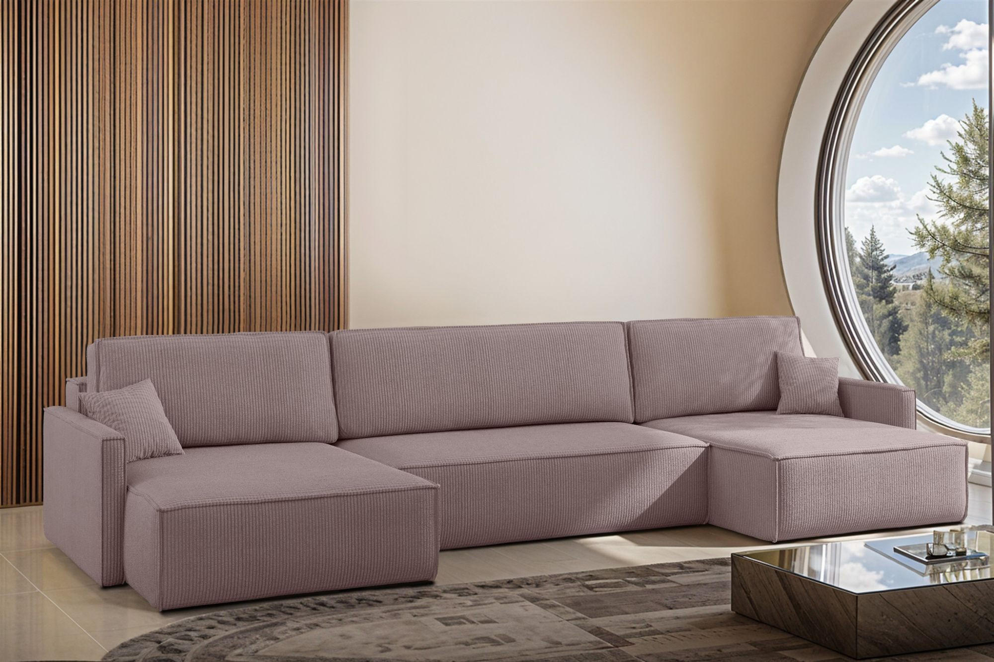 WOHNLANDSCHAFT Louis Scala - Violett, Holzwerkstoff/Textil (348/83/142cm) - Fun Möbel