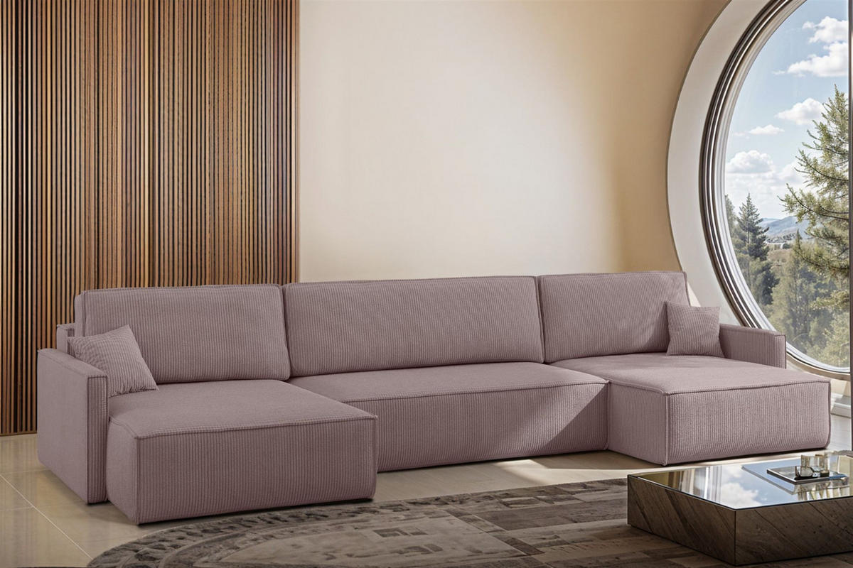 WOHNLANDSCHAFT Louis Scala - Violett, Holzwerkstoff/Textil (348/83/142cm) - Fun Möbel
