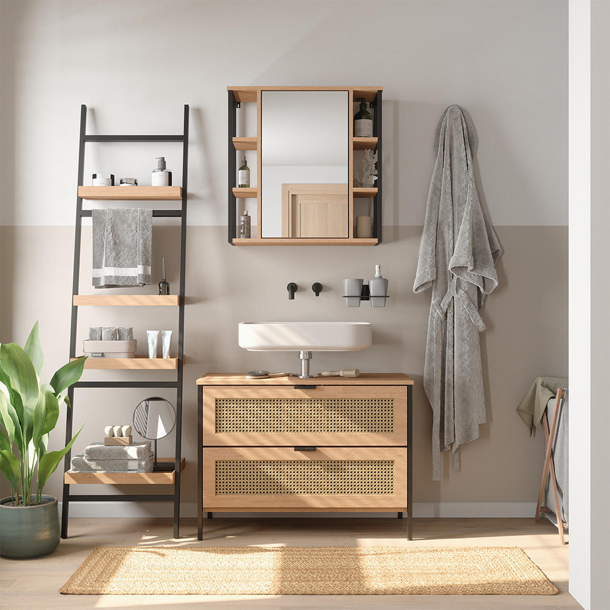 BADMÖBEL-SET Linara, Eiche, 2er Set - Eichefarben, Holzwerkstoff (80/59/35cm) - Vicco