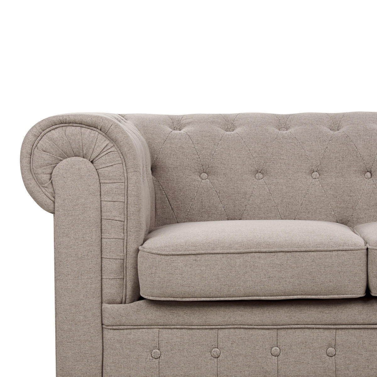 3-SITZER-SOFA Leinenoptik taupe Chesterfield - Beige/Dunkelbraun, Textil (202/70/75cm) - Beliani