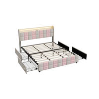 POLSTERBETT 140x190 cm mit LED, USB, 4 Schubladen, Rosa-Weiß - Weiß, Holz (140/190cm)