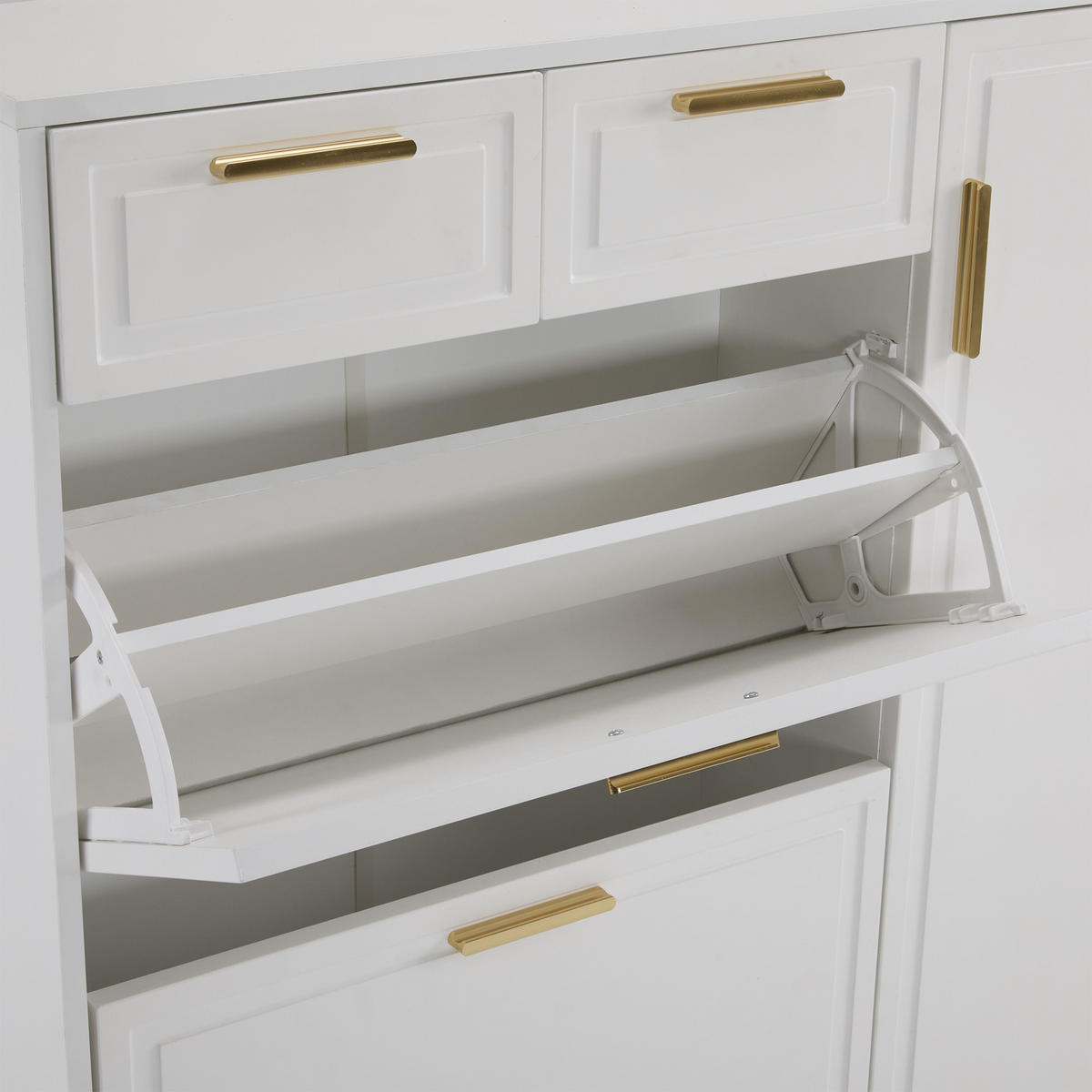 SCHUHSCHRANK Modern Goldgriffe Weiß 120x24x107cm - Weiß, Holzwerkstoff (24/107/120cm) - FLIEKS