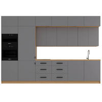 KÜCHENZEILE 360 cm - Langen K72-M360 L in Beige/Matt - Beige/Schwarz, Holz/Metall (360/248/58cm)