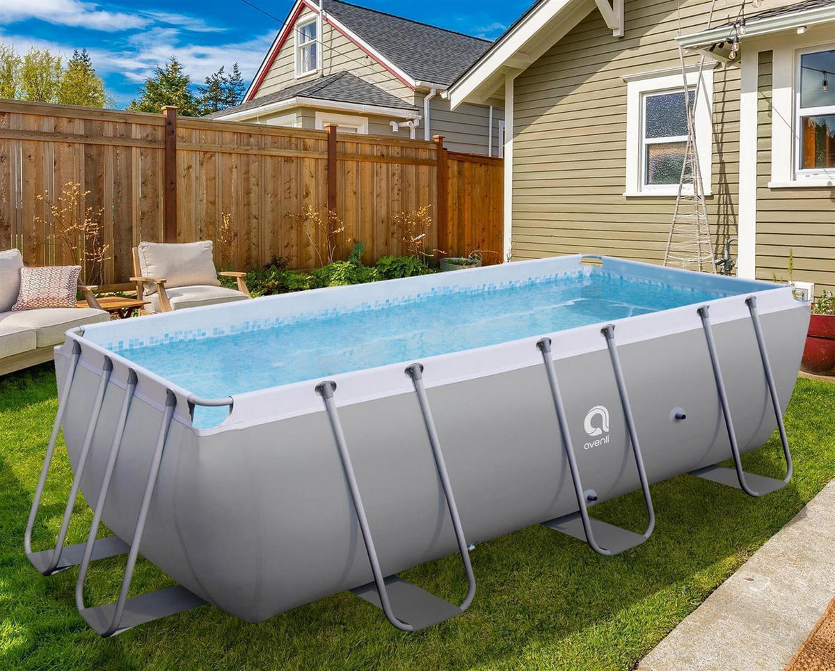 AUFSTELLPOOL Framepool 400 x 200 x 99 cm grau ohne Filterpumpe - Grau, Kunststoff/Metall (200/99/400cm) - Avenli
