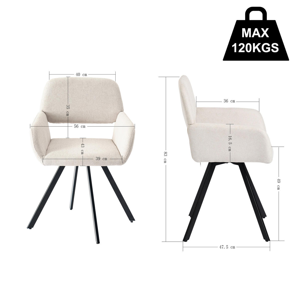 ARMLEHNSTUHL-SET 2 Stück beige - Beige, Holzwerkstoff/Textil (57/81.5/53cm) - Urban Meuble