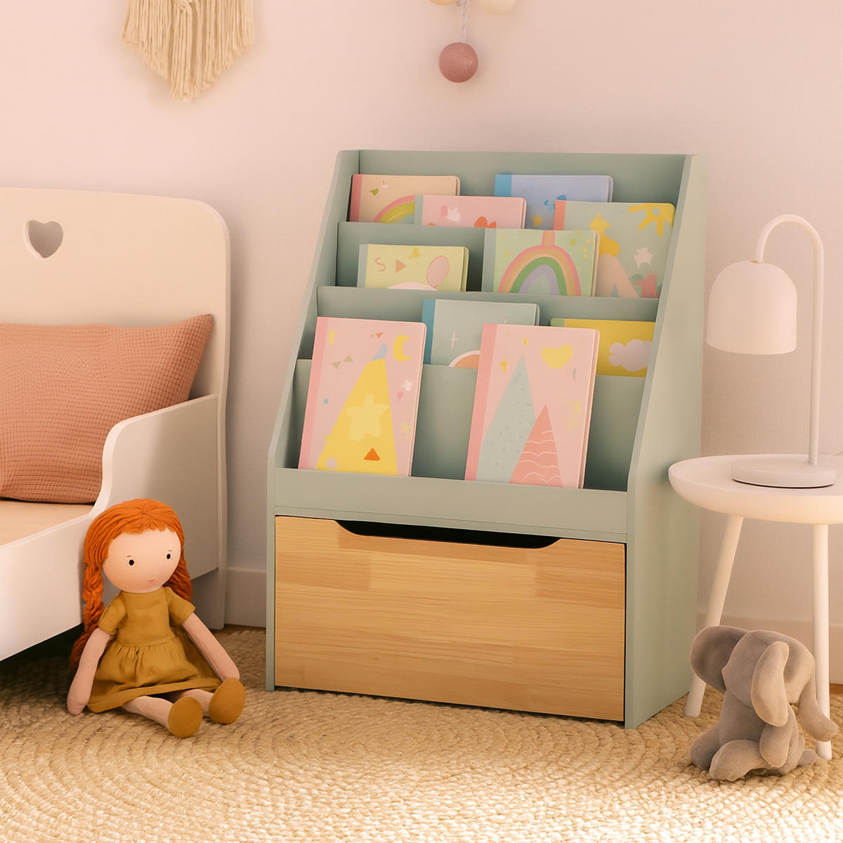 KINDERBÜCHERREGAL - Türkis, Holz/Holzwerkstoff (60/80/30cm) - Relaxdays