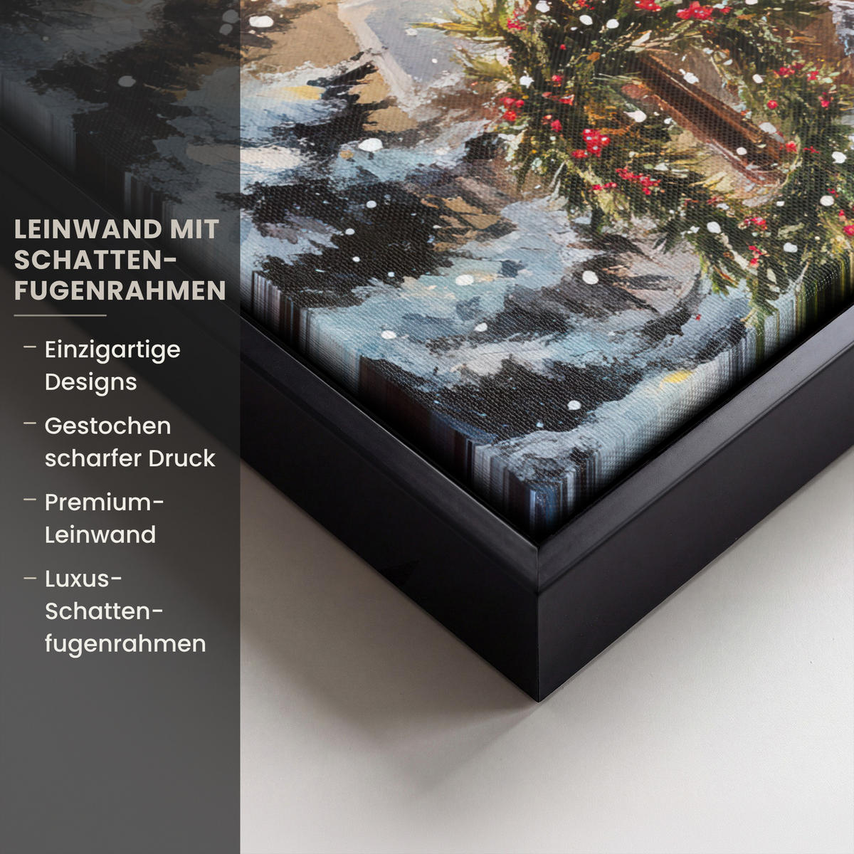 LEINWAND Bilder mit Rahmen - Weihnachtsdorf - Häuser - Schnee - Weihnachten - 40x30 - Sandfarben, Textil (40/30cm) - MuchoWow