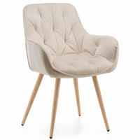 STUHL SIENA gepolstert mit Steppung - beige, Beine in Holzoptik - Samt Velours - Ecru/Eichefarben, Textil/Metall (58/87/61cm) - NEW HOME
