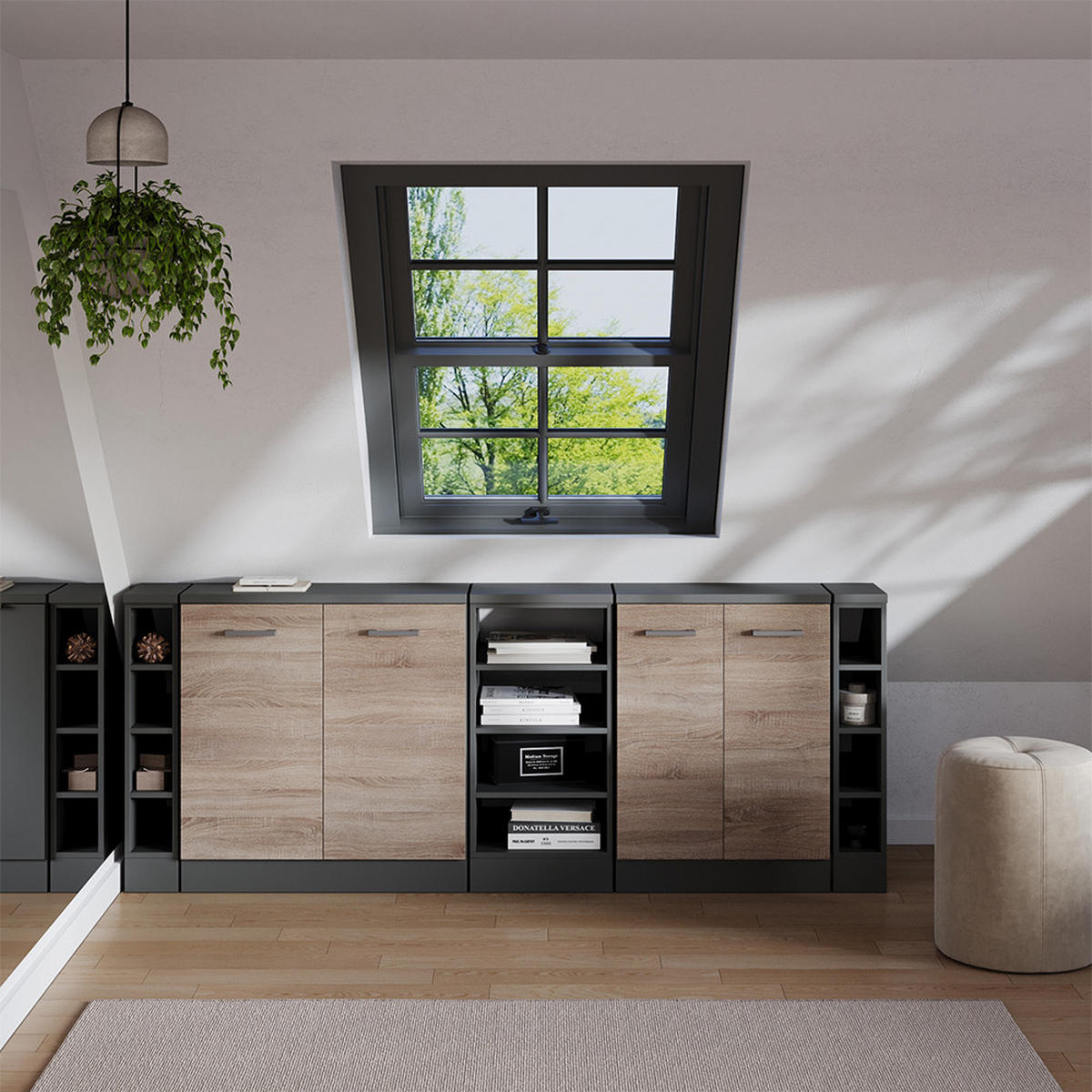ŠATNÍKOVÁ ZOSTAVA PRE ŠIKMÉ STRECHY Rion Sonoma 210 cm Súprava 5 korpusov skrine hĺbka 60 cm - antracitová/dub sonoma, kompozitné drevo (210/83.8/60cm) - Vicco