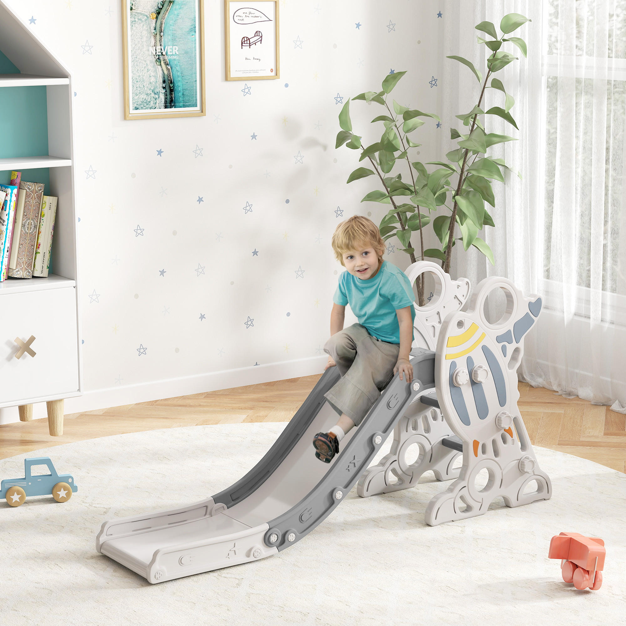 KINDERRUTSCHE, Gartenrutsche für Kinder 1,5 bis 3 Jahre, mit Raketen-Design - Grau, Kunststoff (46.5/80/157cm) - AIYAPLAY