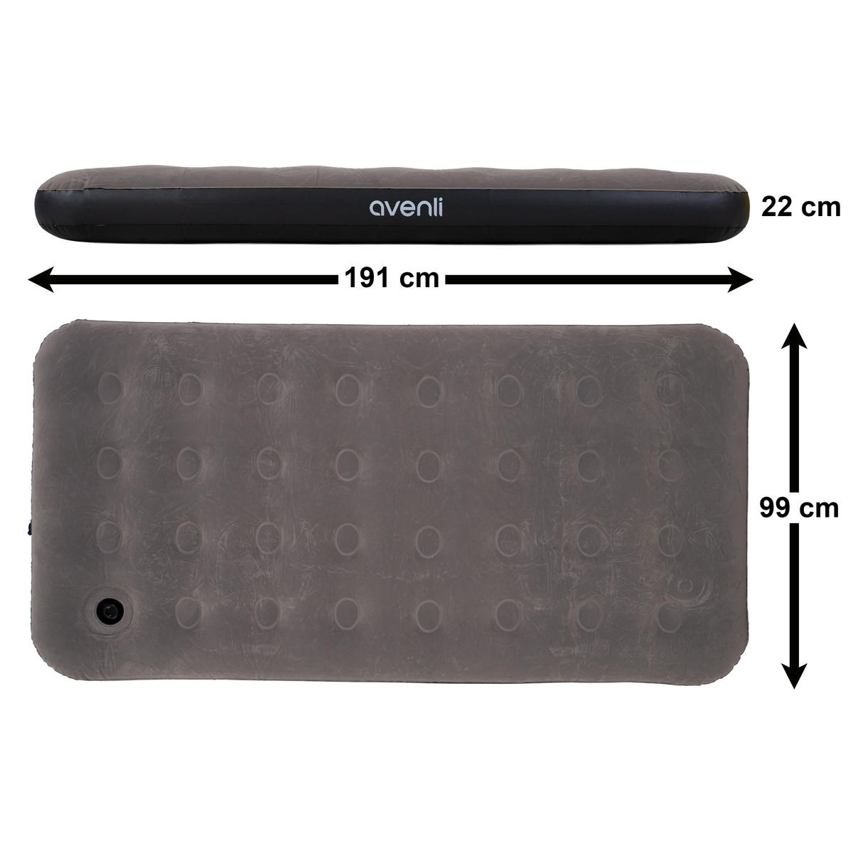 LUFTBETT Luftmatratze Camping CloudCoil grau mit Fußpumpe 191x99x22cm - Grau, Kunststoff (99/191cm) - Avenli