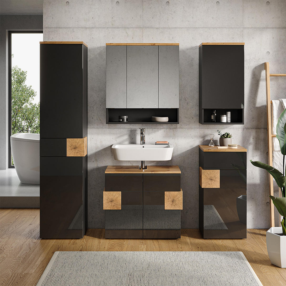 WASCHBECKENUNTERSCHRANK Eden Anthrazit 73.1 x 64 cm - Anthrazit/Eiche Artisan, Holzwerkstoff (73.1/64/37cm) - Vicco