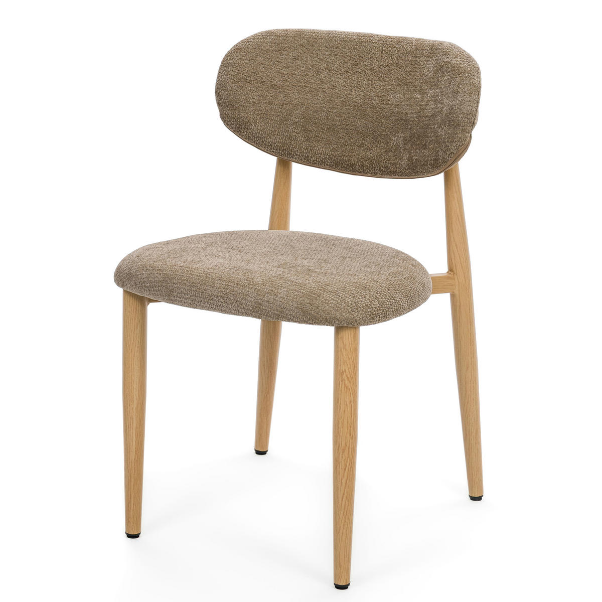 STUHL ALMO gepolstert Beine in Holzoptik - beige - Chenille - Hellbraun/Eichefarben, Textil/Metall (47/77/54cm) - NEW HOME