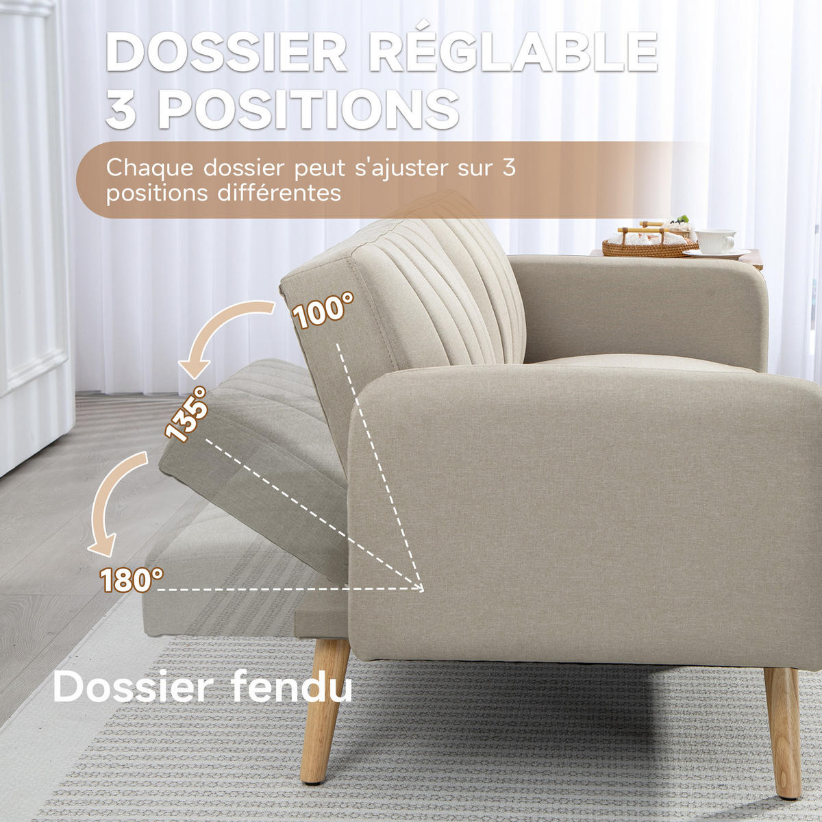SCHLAFSOFA 2er-Sitz DE-14588 3-fach verstellbare Rückenlehne Beige - Beige, Holzwerkstoff (173/73/75cm) - ComfortXL
