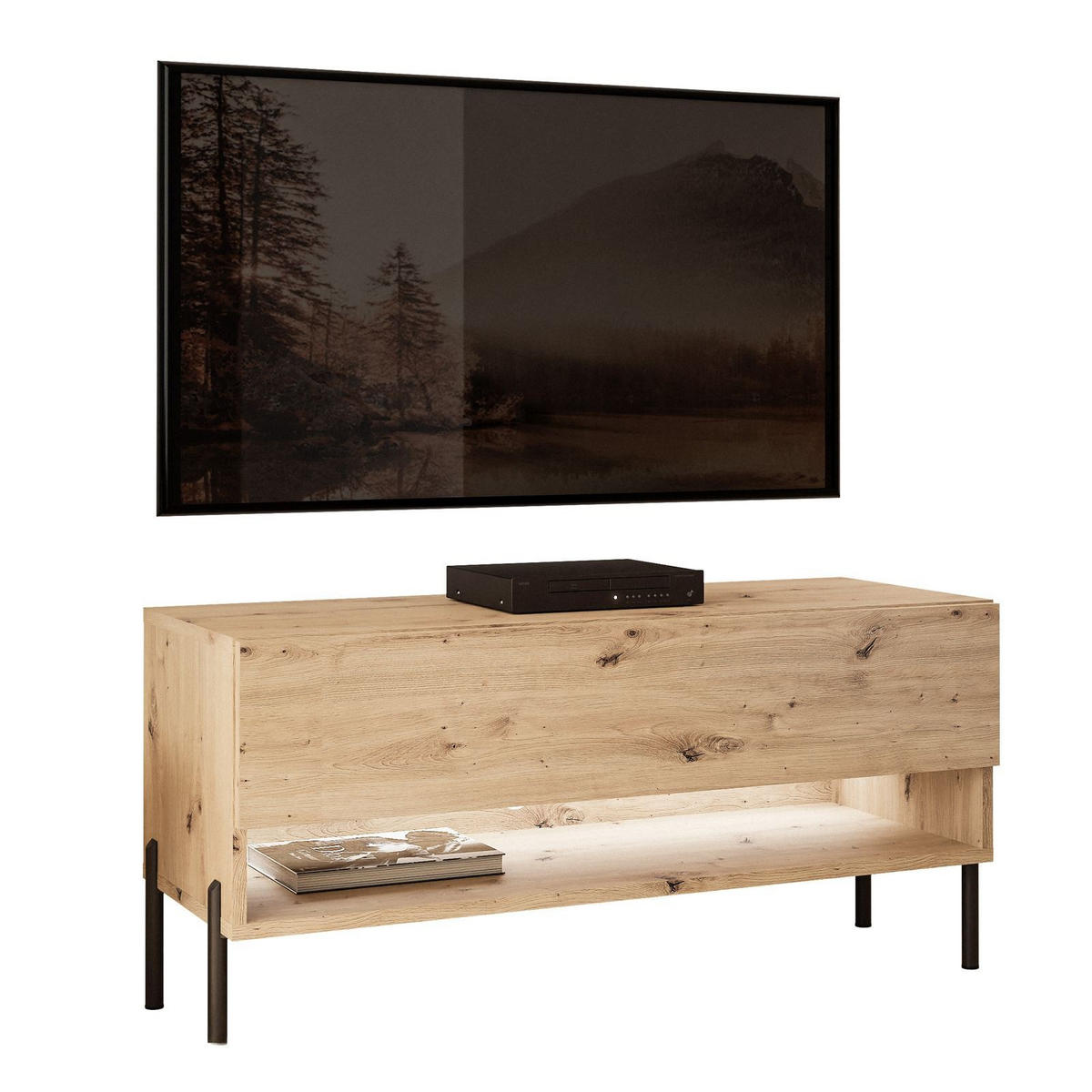 TV-LOWBOARD Schrank CALANTE 90 LOFT cm auf geraden schwarzen Beinen - Schwarz/Eiche Artisan, Holzwerkstoff/Metall (90/44/35cm) - Lookway