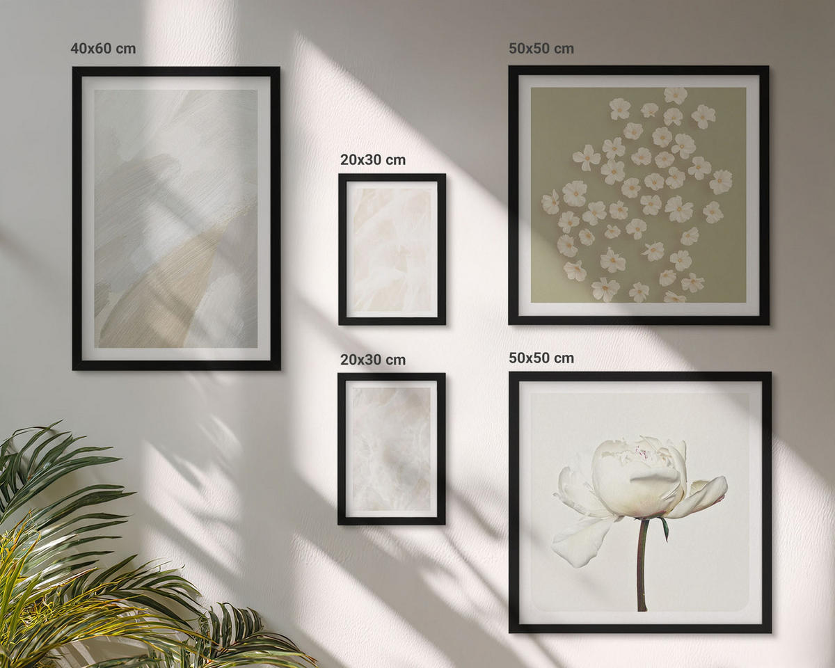 WANDBILDER 5er-Set - 50x50 cm & 20x30 cm & 40x60 cm Schwarzer Rahmen - Blumen, modische Boho-Texturen - Schwarz, Kunststoff (40/60cm) - ArtPrintCave