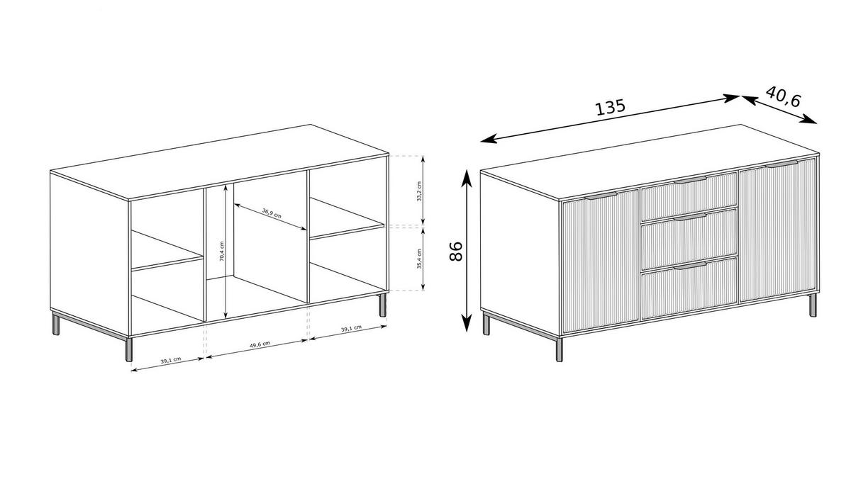 KOMMODE ZIGO 135/86/40,6cm mit 3 Schubladen 2 Türen Kaschmir - Kaschmir, Holzwerkstoff (135/86/40.6cm) - MASSENO