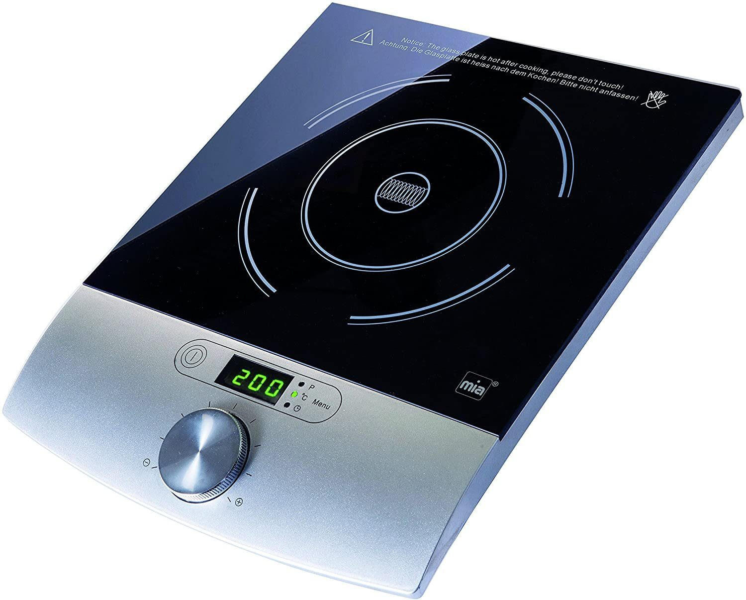 INDUKTIONSKOCHPLATTE 1800W Schwarz Glas Touch Display - Silberfarben/Schwarz, Glas/Kunststoff (29.5/6/36.5cm) - Mia