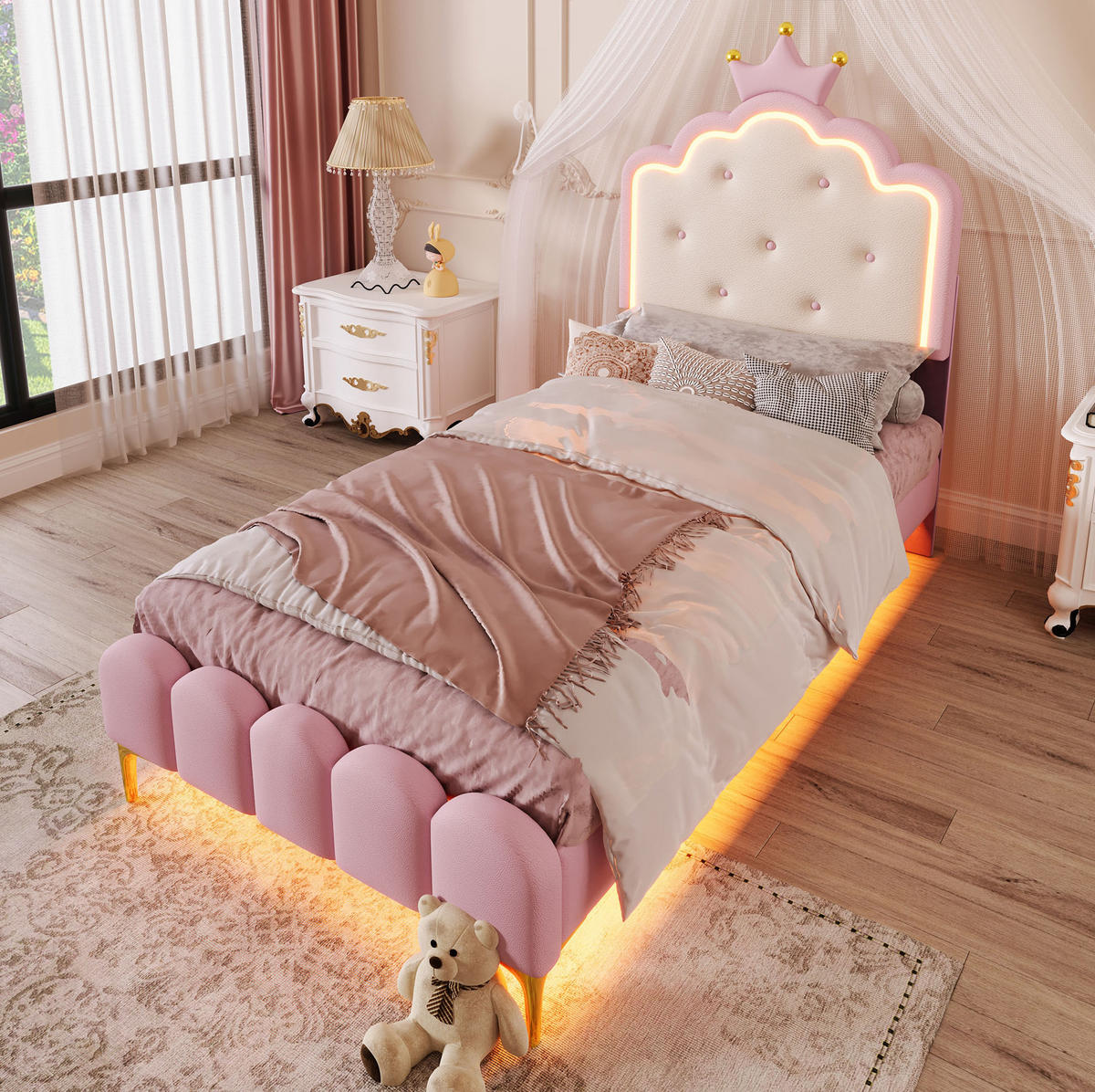 POLSTERBETT 90/200 cm aus PU mit LED-Ambientebeleuchtung Rosa - Pink, Kunststoff (90/200cm) - Modenvie