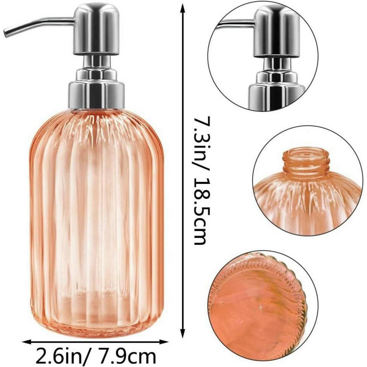 SEIFENSPENDER Glas Bernstein mit Edelstahlpumpe - Rosa, Glas (6.6/18.5/6.6cm)