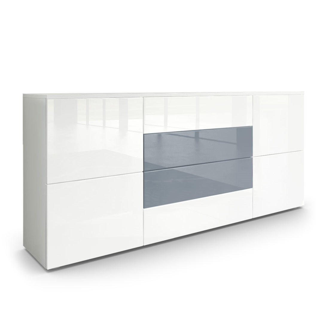Vladon Sideboard Weiß Hochglanz, Anthrazit 166x72x35 cm