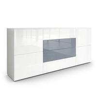 SIDEBOARD Rova Weiß Hochglanz / Grau Hochglanz - Weiß Hochglanz, Holzwerkstoff (166/72/35cm) - Vladon