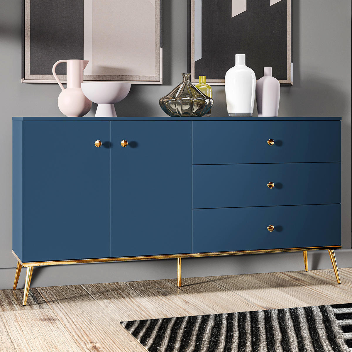 KOMODA Thalia Plavo - plava, drvni materijal (160/85/40cm) - Petits-meubles