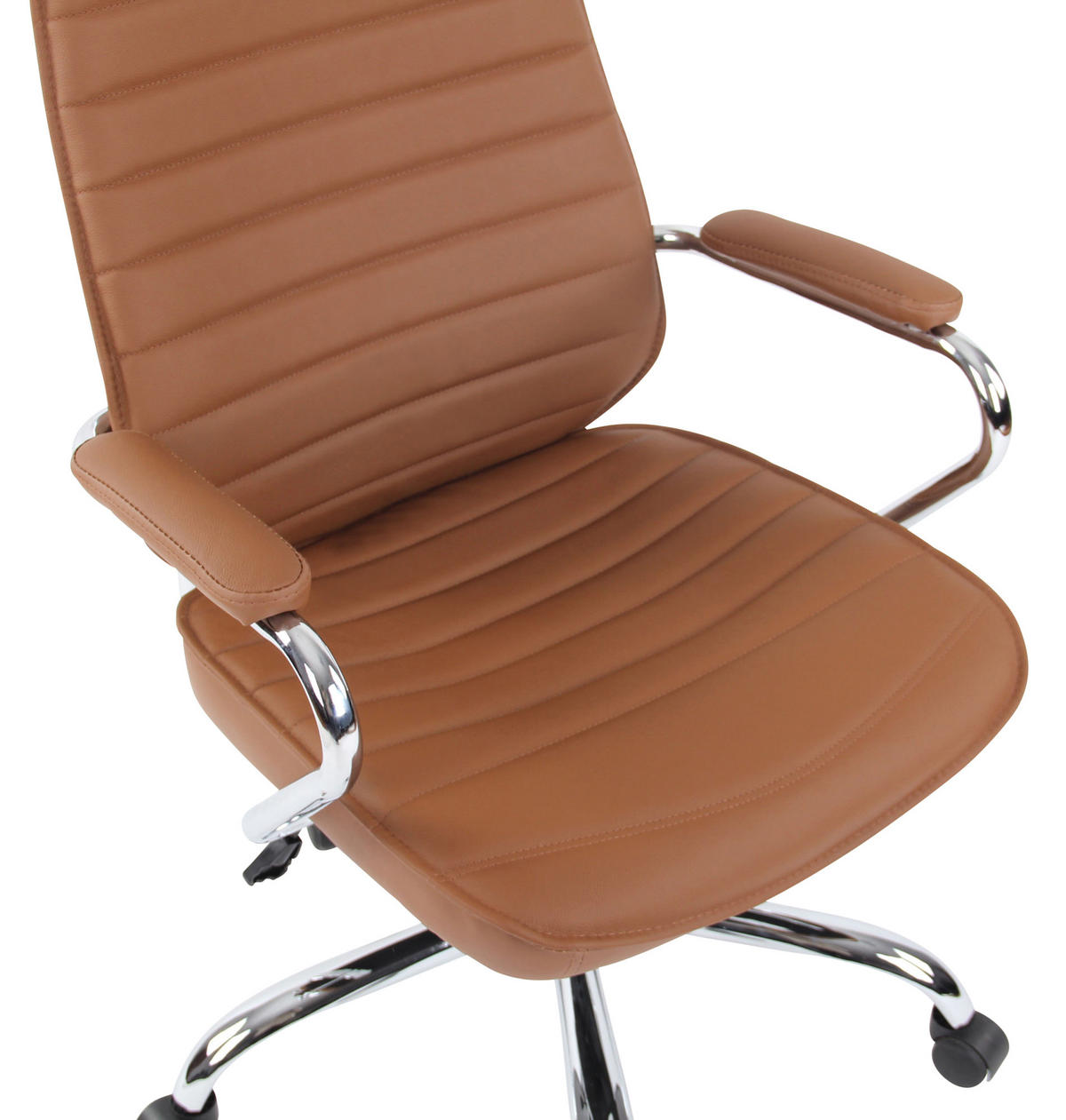 CHEFSESSEL Echtleder Hellbraun - Chromfarben/Hellbraun, Leder/Metall (59/117/57cm) - CLP