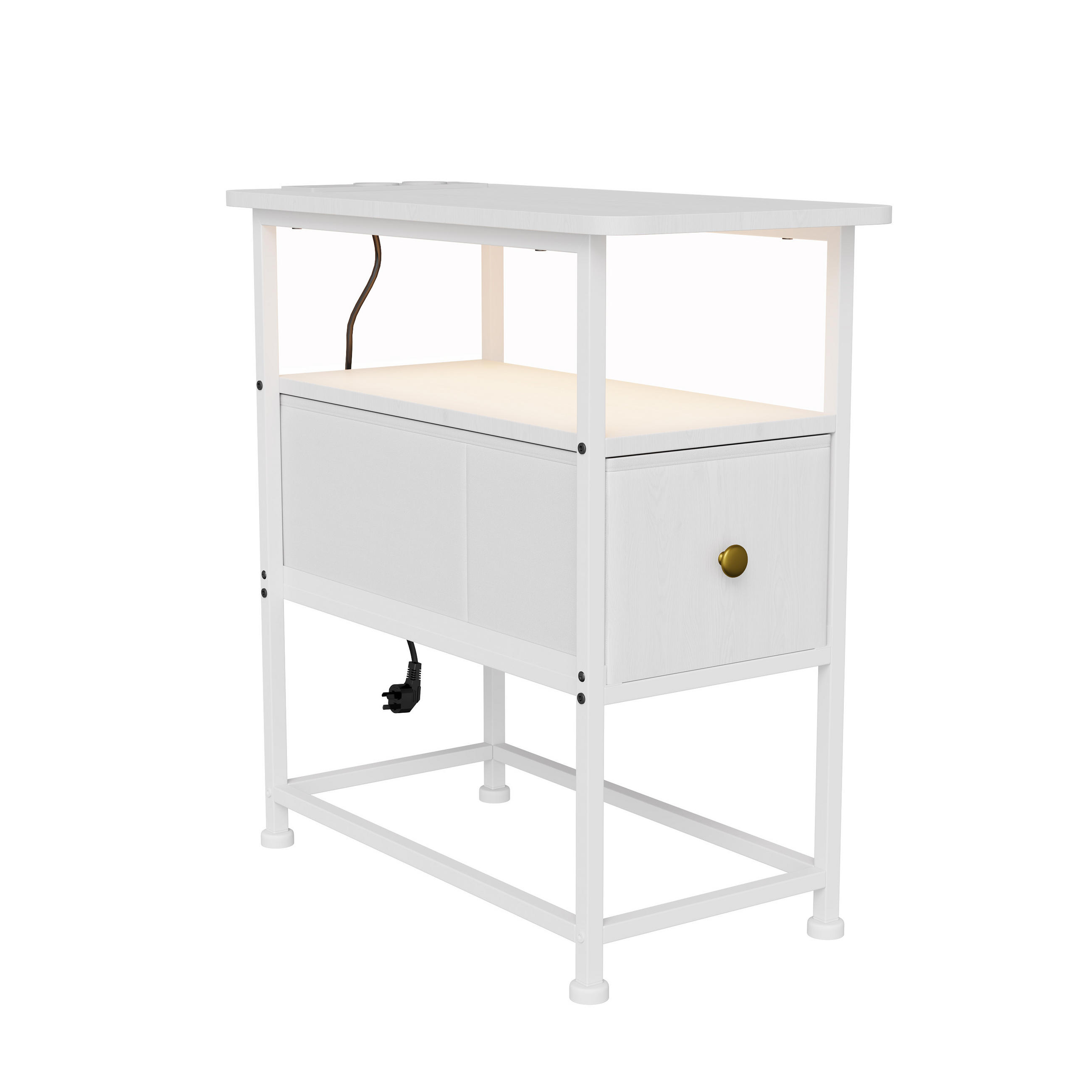 NACHTTISCH LED USB Schublade offene Fächer weiß - Weiß, Holz (60/62/30cm) - LEBENLANG