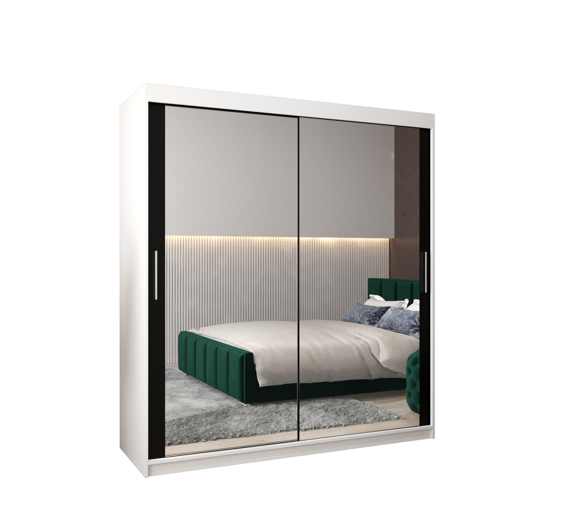 SCHWEBETÜRENSCHRANK 200/180/62 2-türig - Silberfarben/Schwarz, Holz/Kunststoff (180/200/62cm) - Abiks Möbel