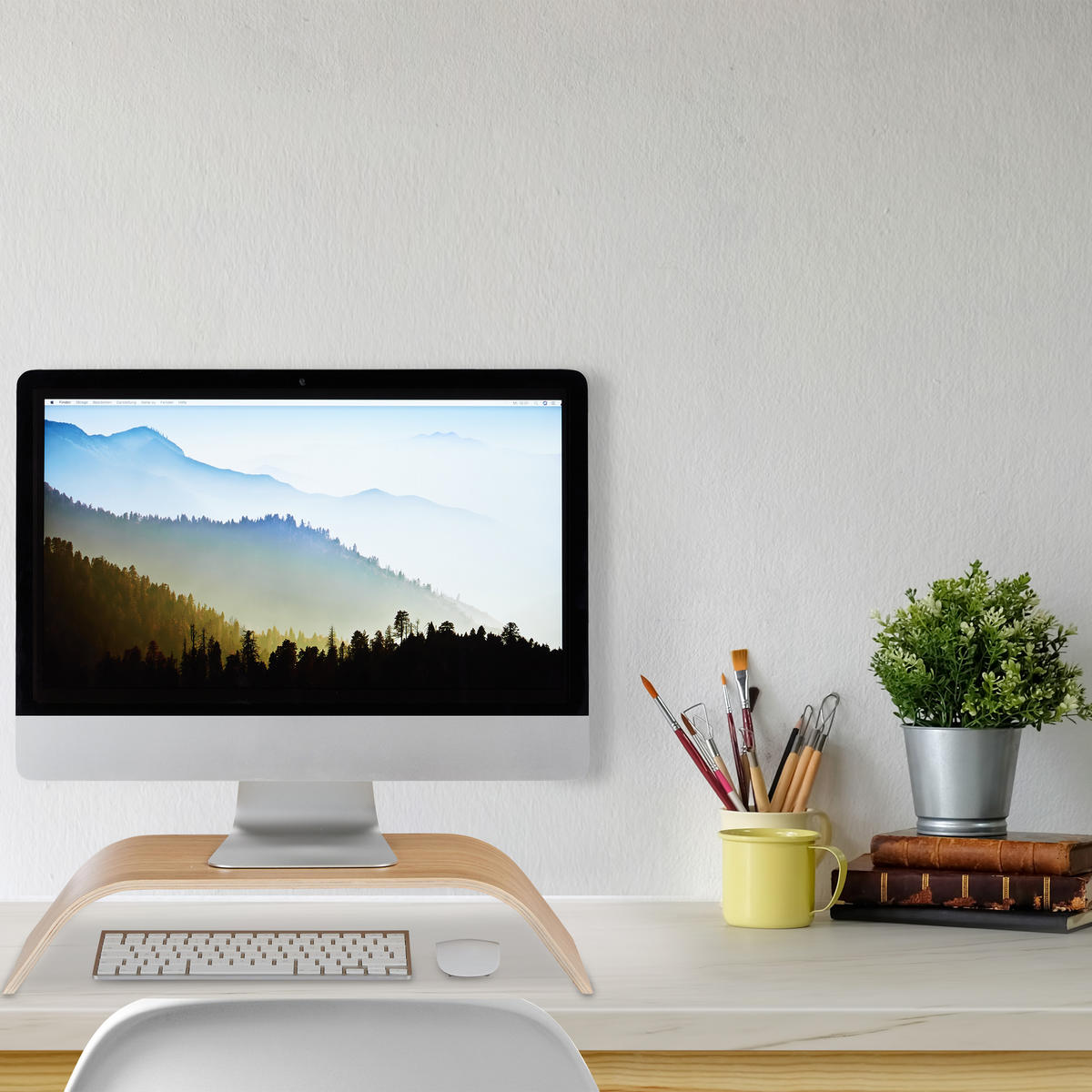 MONITORSTÄNDER Natur Bambus gebogen 10x52,5x24 cm - Hellbraun, Holz (24/52.5/10cm) - Relaxdays