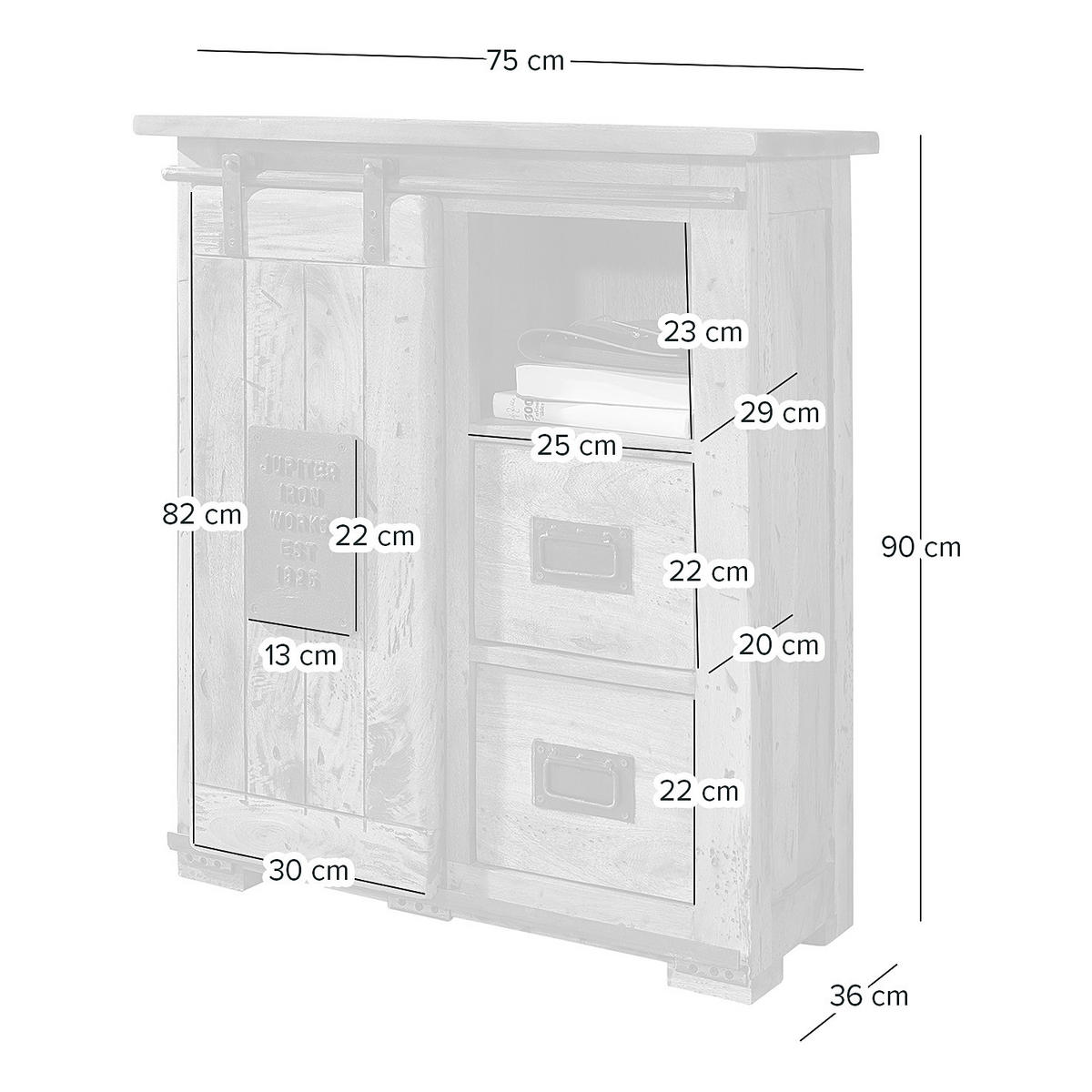 KOMMODE - Mango massiv / Eisen - Mango / Schwarz - Braun, Holz/Metall (75/90/36cm) - home24