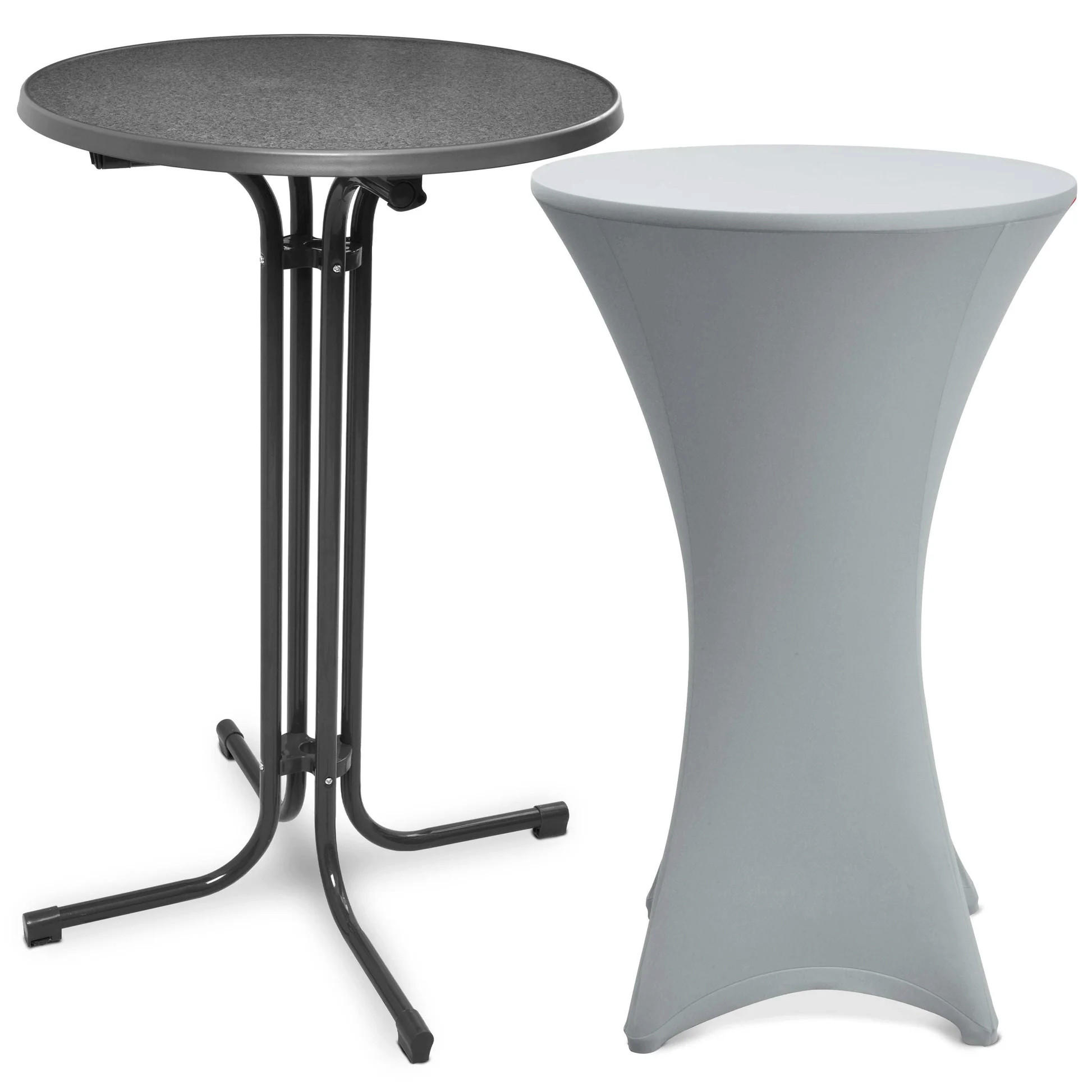 STEHTISCH Bellini Ø 80cm Grau mit Stella Stehtischhusse Ø 80cm Silber - Silberfarben, Metall (80/80/110cm) - Beautissu 