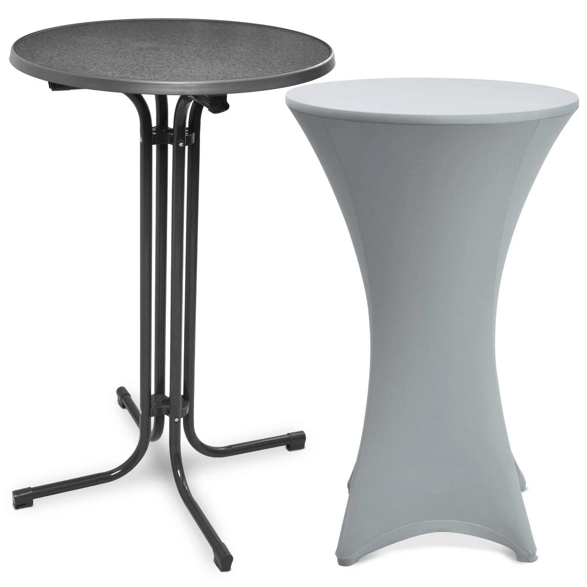 STEHTISCH Bellini Ø 80cm Grau mit Stella Stehtischhusse Ø 80cm Silber - Silberfarben, Metall (80/80/110cm) - Beautissu 