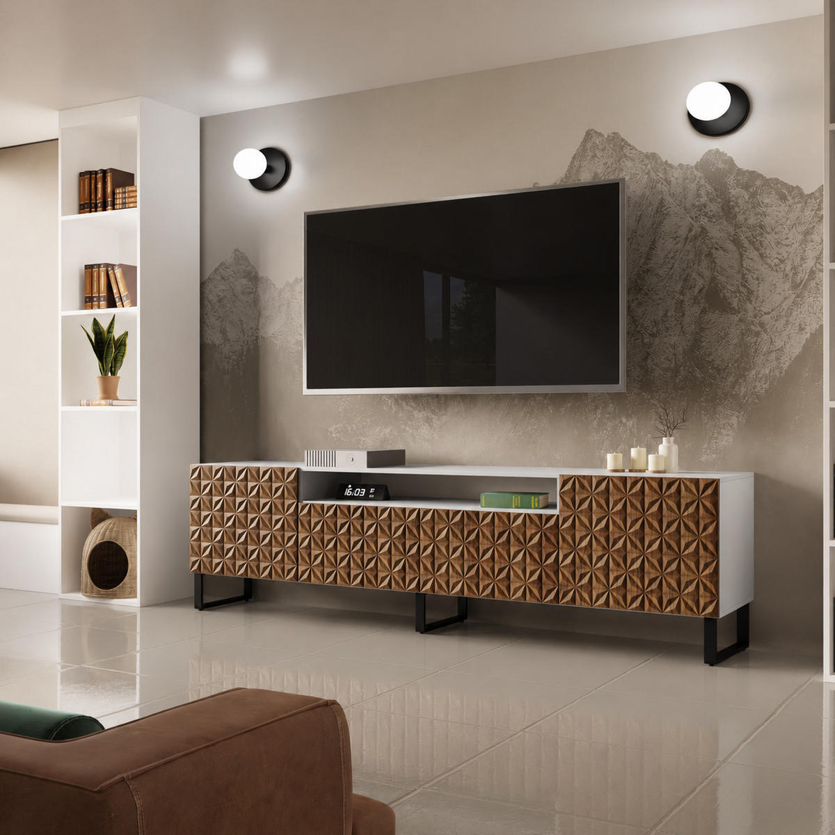 TV-SCHRANK Cali III 200 cm, dreitürig, weiß, catania - Weiß/Braun, Kunststoff (200/53/41cm) - Margaret Hadas24
