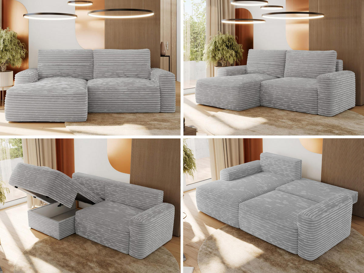 ECKSOFA BELLUNO L Grau Cord - Links - Schwarz/Grau, Textil (144/233cm) - MKS