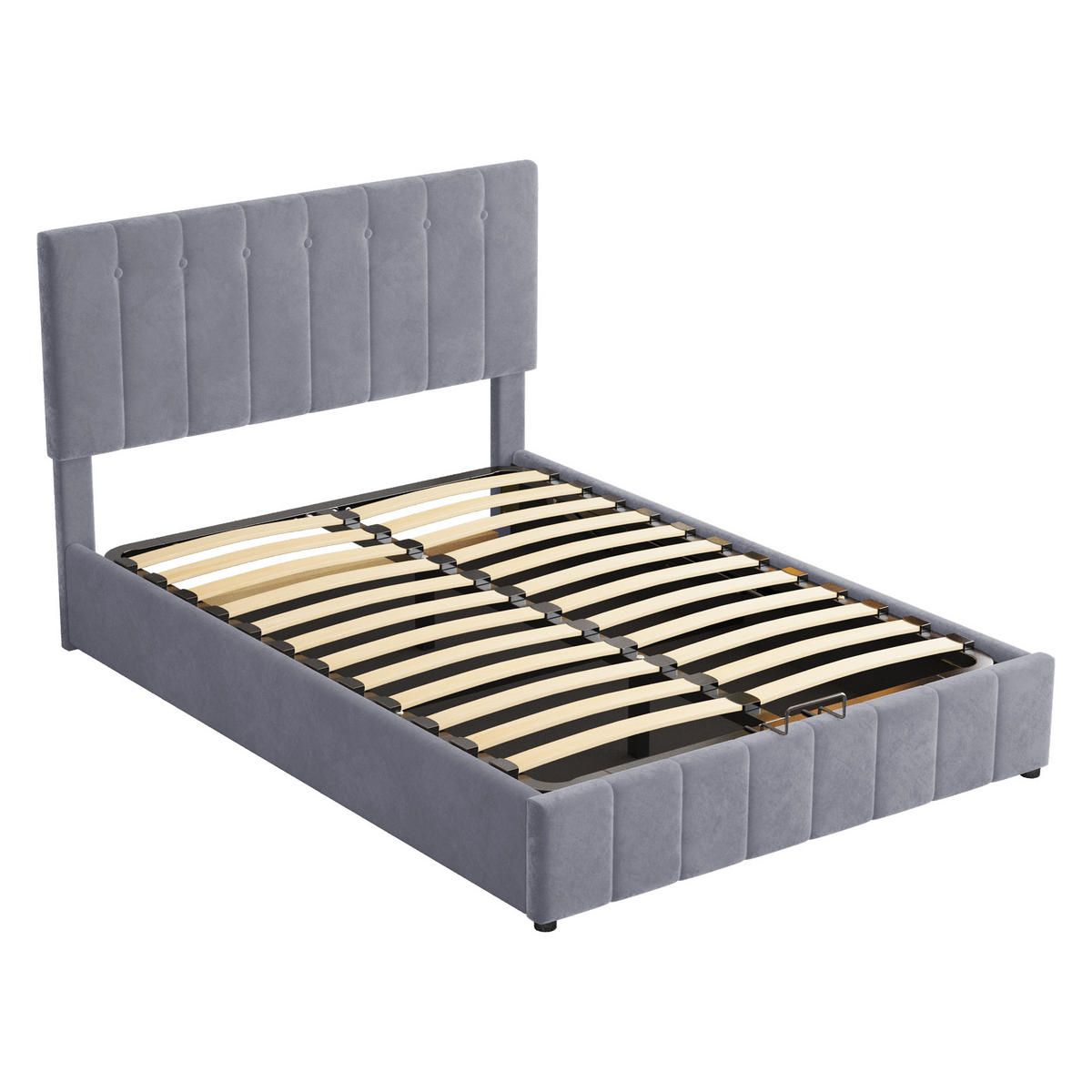 POLSTERBETT 140/200 cm grau mit hydraulischem Stauraum und höhenverstellbarem Kopfteil - Grau, Textil (140/200cm) - OKWISH