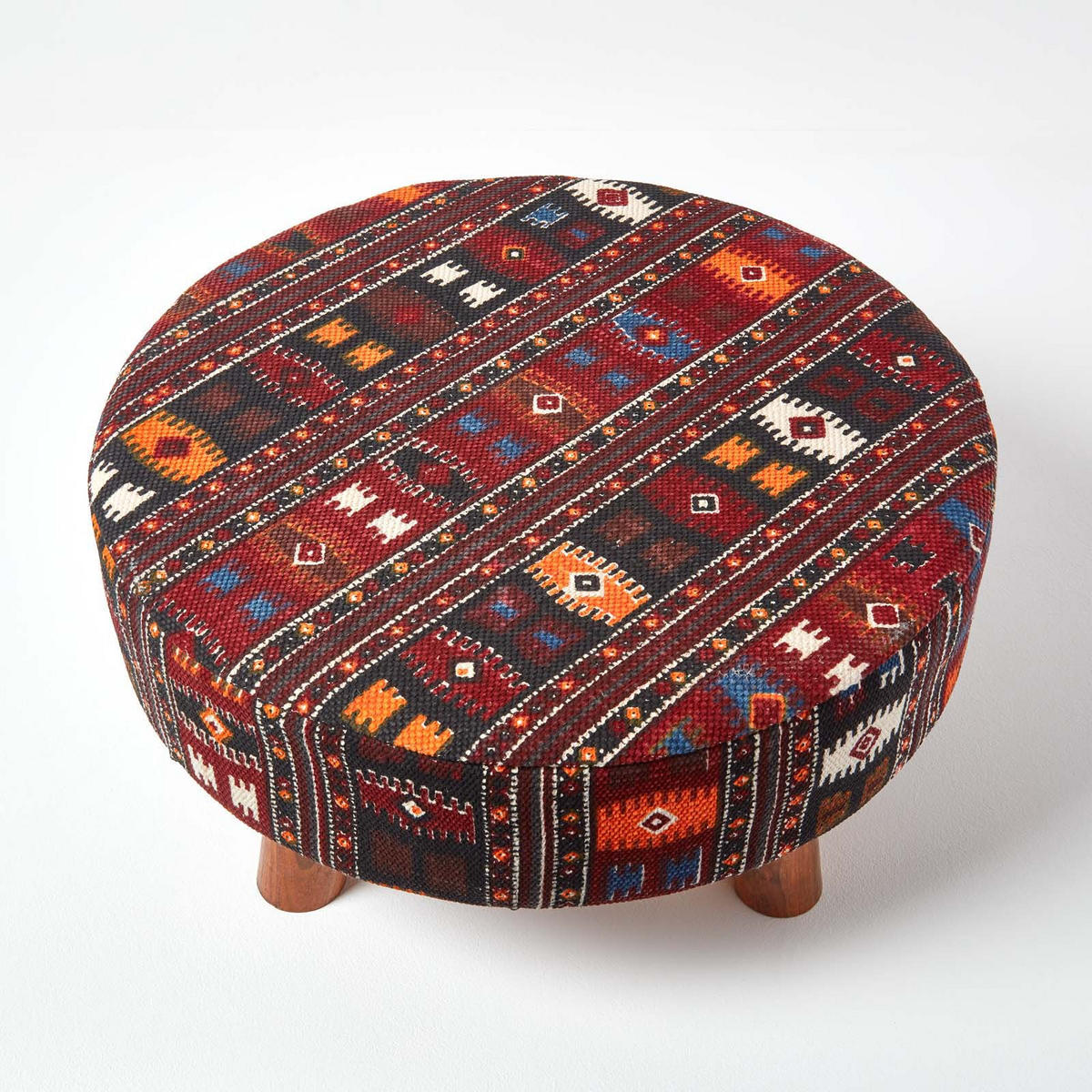 SITZHOCKER rund mit Kelim-Muster, 62/62/30 cm - Rot, Textil (62/30/62cm) - Homescapes