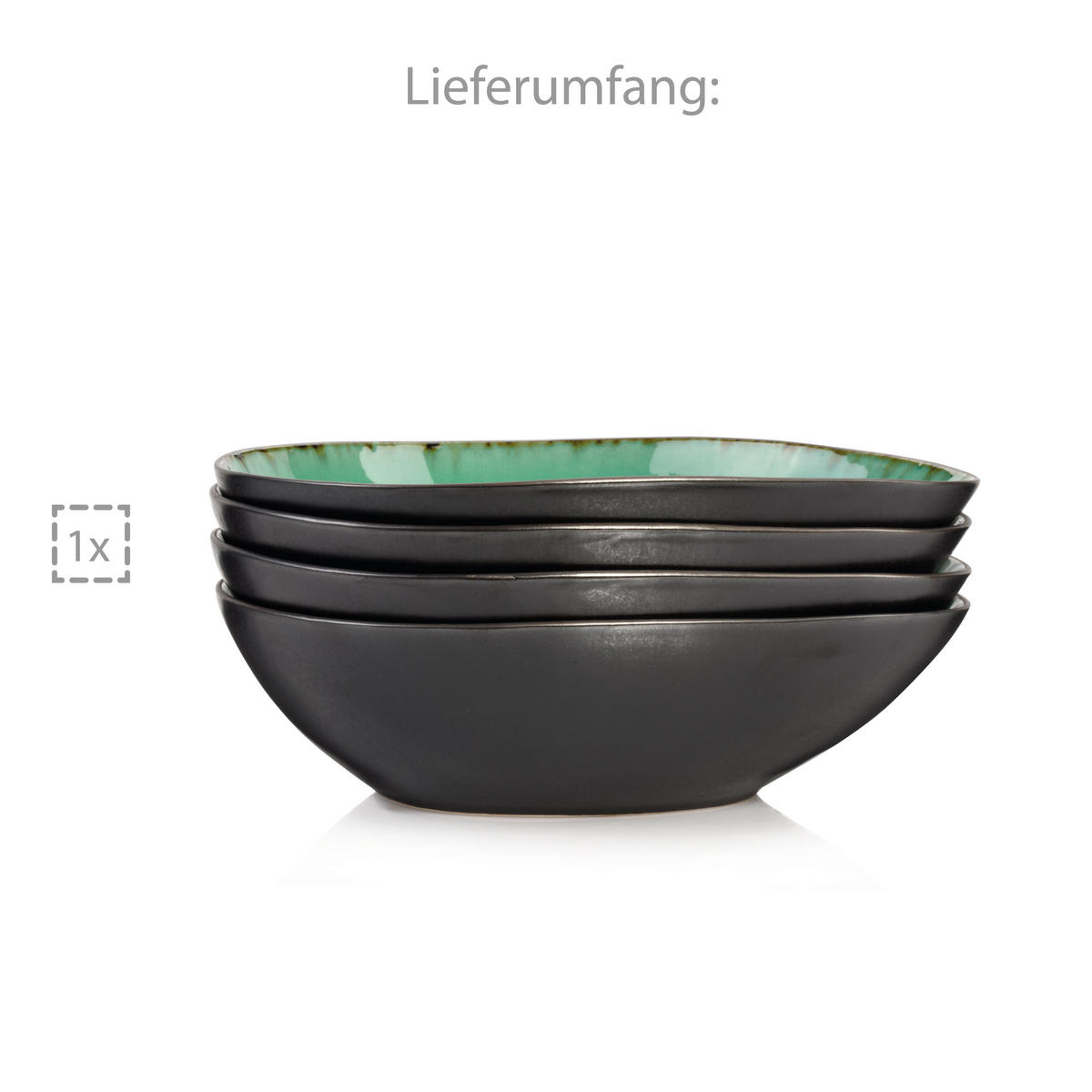 SALATSCHALEN SET PALM BEACH - 4 teilig aus Steingut - Grün, Keramik (20cm) - Sänger