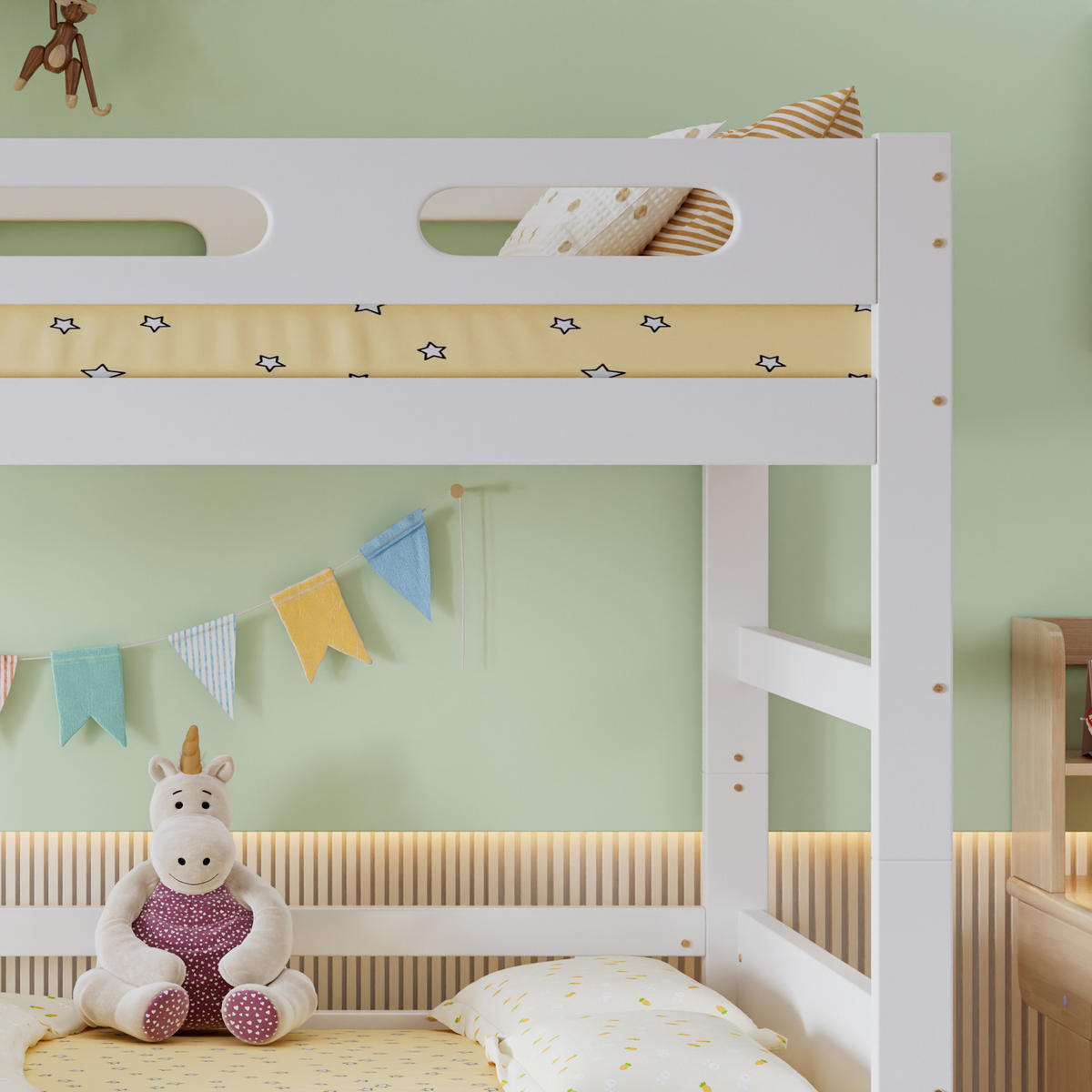 ETAGENBETT 90/200 cm & 90/200 cm in Weiß Kinderbett mit Leiter und Absturzsicherung im schlichten Design - Weiß, Holzwerkstoff (90/200cm) - STILVORA