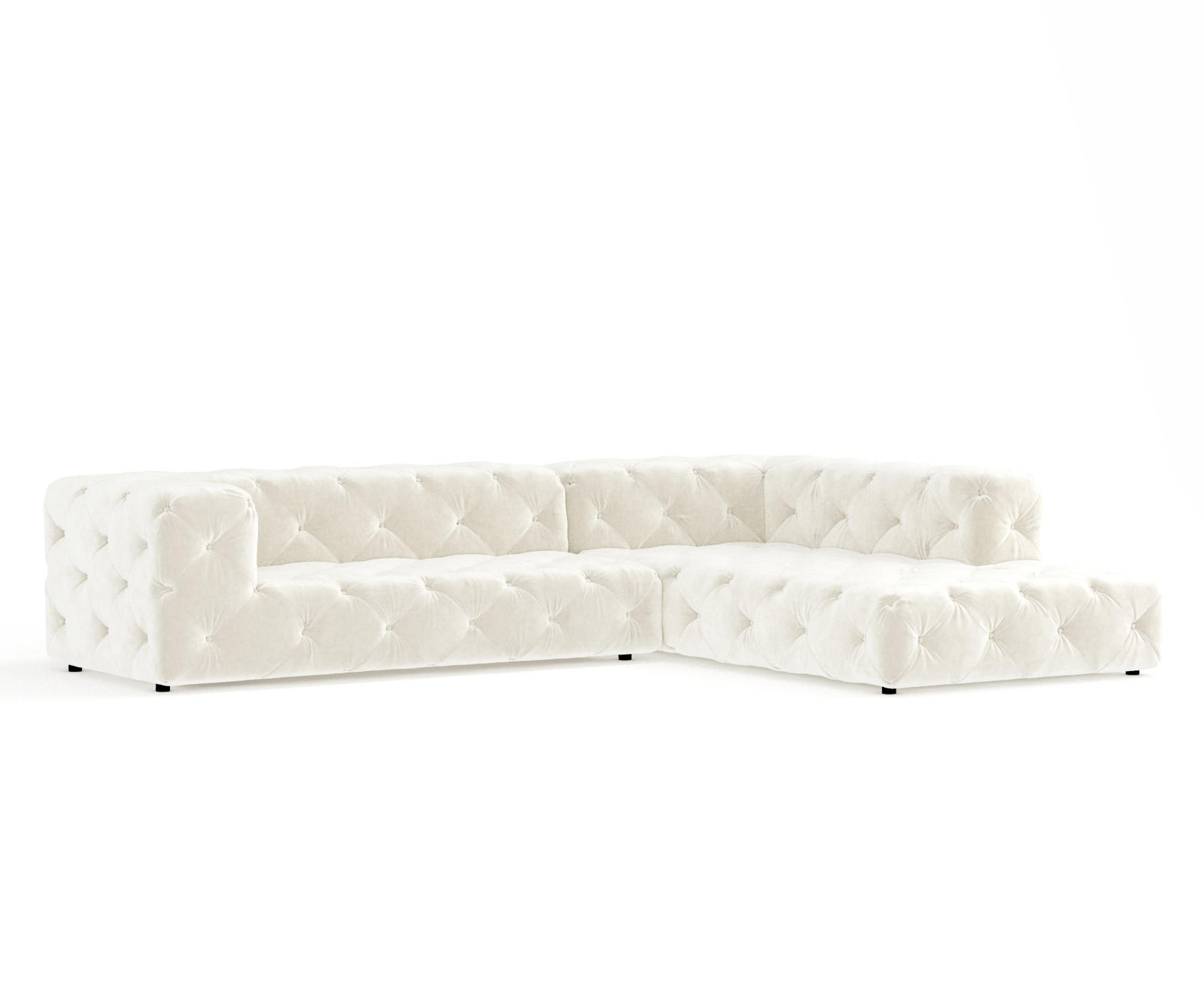 ECKSOFA Cosimo Creme Samtstoff - Creme/Schwarz, Holz/Holzwerkstoff (325/228cm) - Maison de Reve