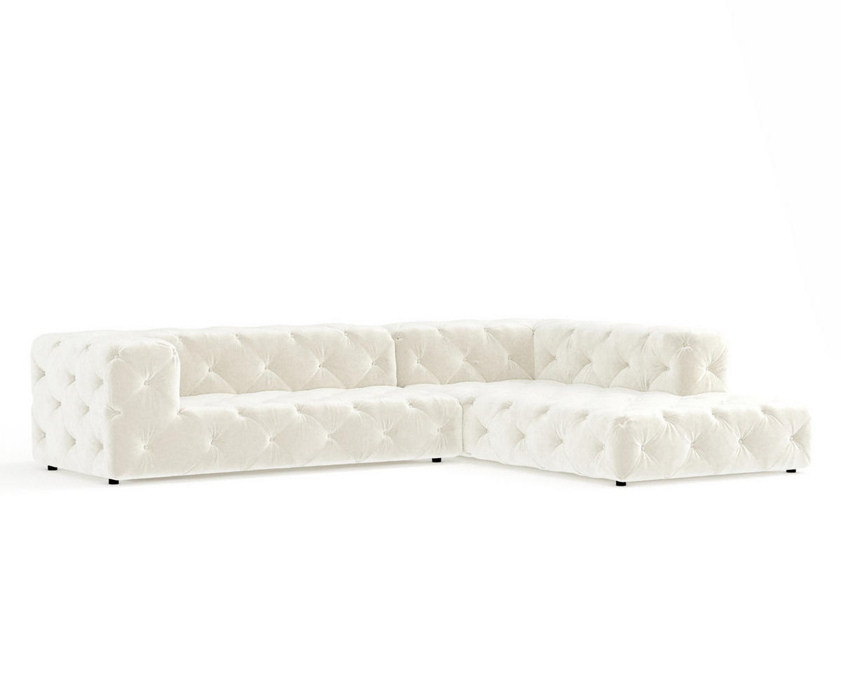 ECKSOFA Cosimo Creme Samtstoff - Creme/Schwarz, Holz/Holzwerkstoff (325/228cm) - Maison de Reve