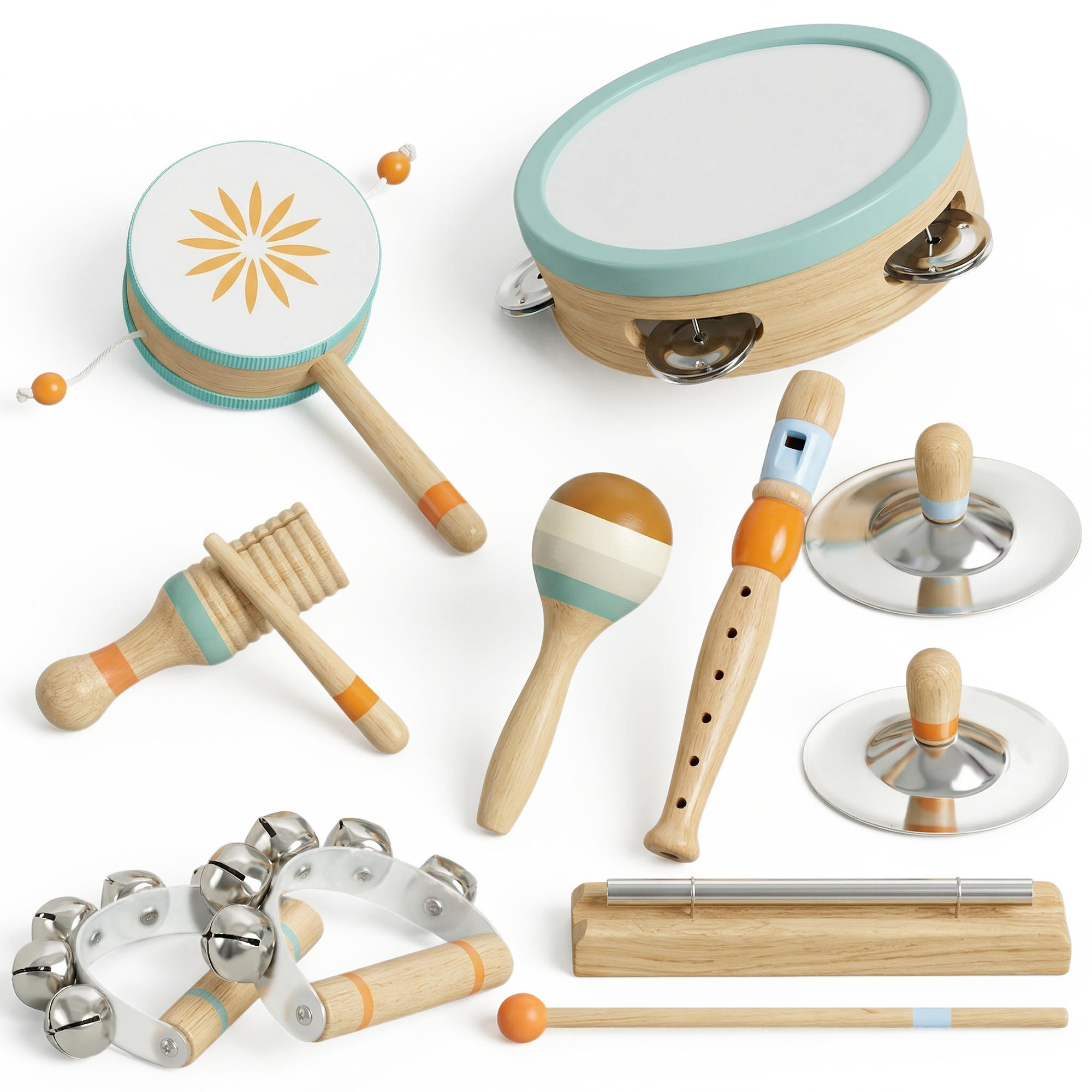 MUSIKINSTRUMENTE DE-18655 10-teilig, Holz-Tamburin & Maracas Natur - Multicolor, Holzwerkstoff (15/4.8/15cm) - ComfortXL