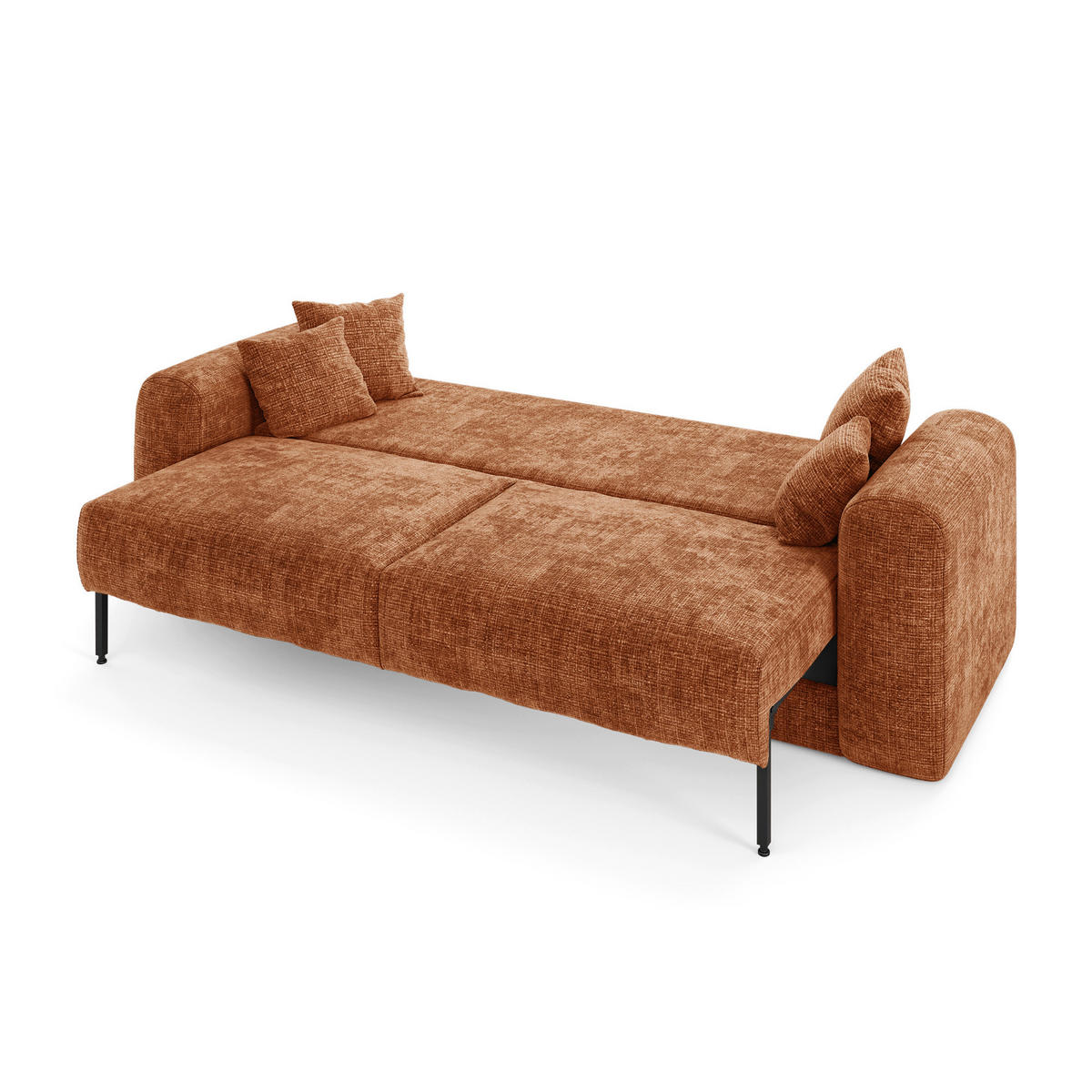 SCHLAFSOFA mit Stauraum in Nussbaum RIO Geprägter Samt Terrakotta 250cm - Dunkelorange/Terracotta, Textil (250/90/95cm) - Sia Home