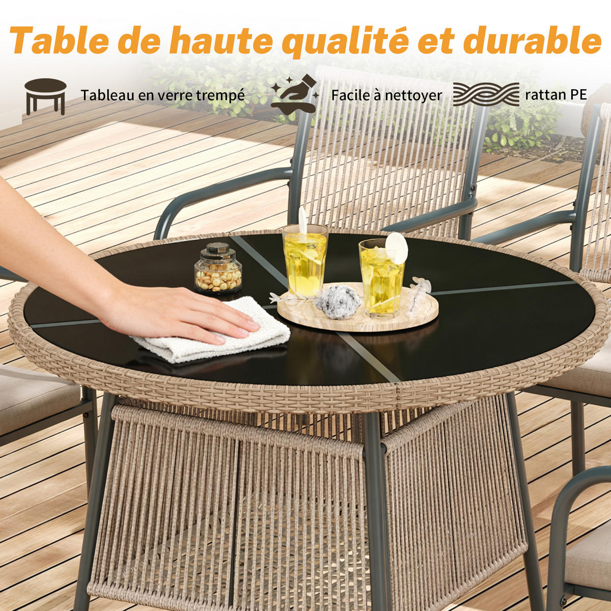 GARTENMÖBELSET Rattan Grau 5-tlg. - Grau, Metall - ComfortXL
