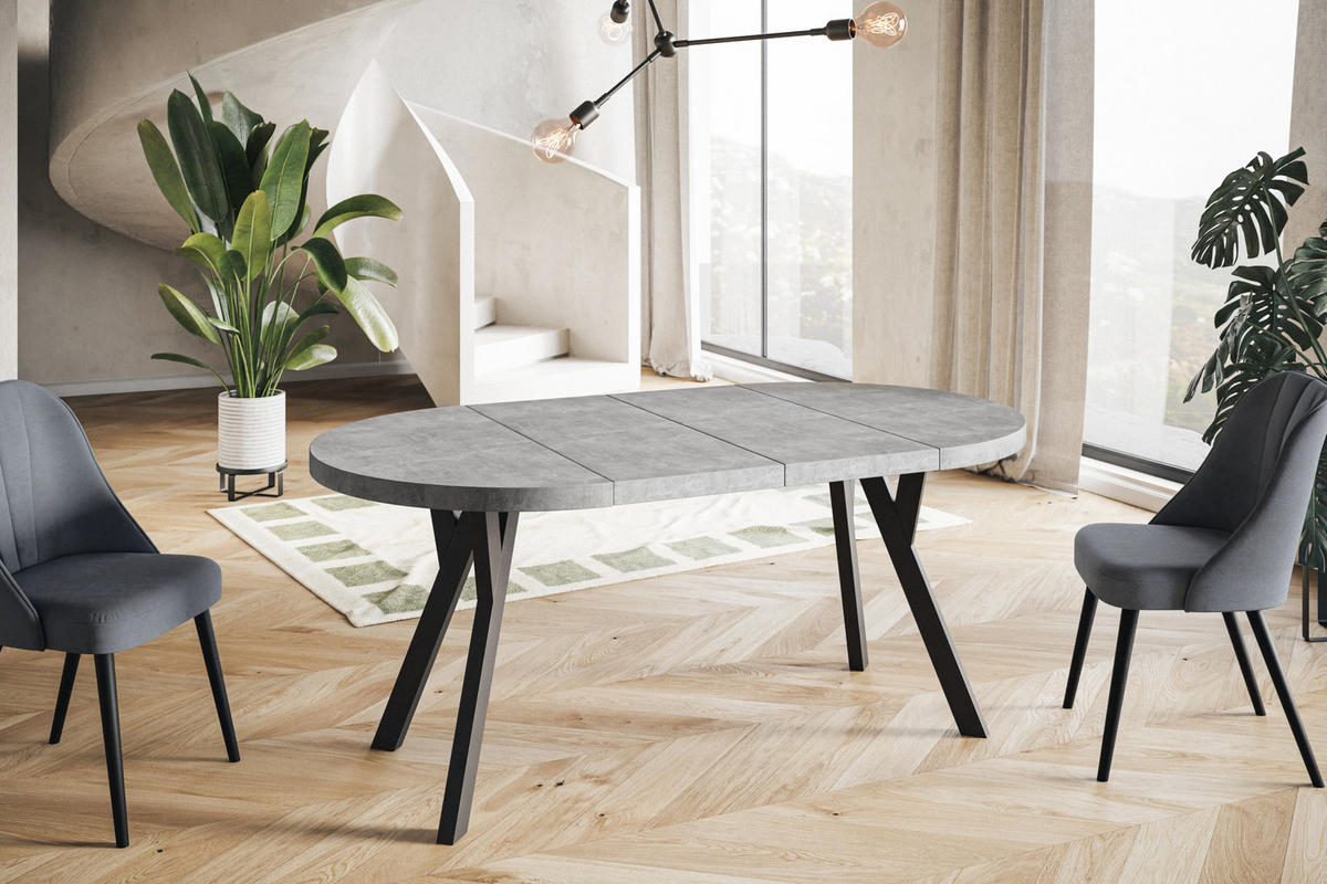 ESSZIMMERTISCH OVO, ausziehbarer Tisch 120 cm bis 220 cm, Farbe: Graphit, mit Holzbeinen in Farbe Schwarz - Schwarz/Grau, Holzwerkstoff (120/120/77cm) - Alpi-Möbel
