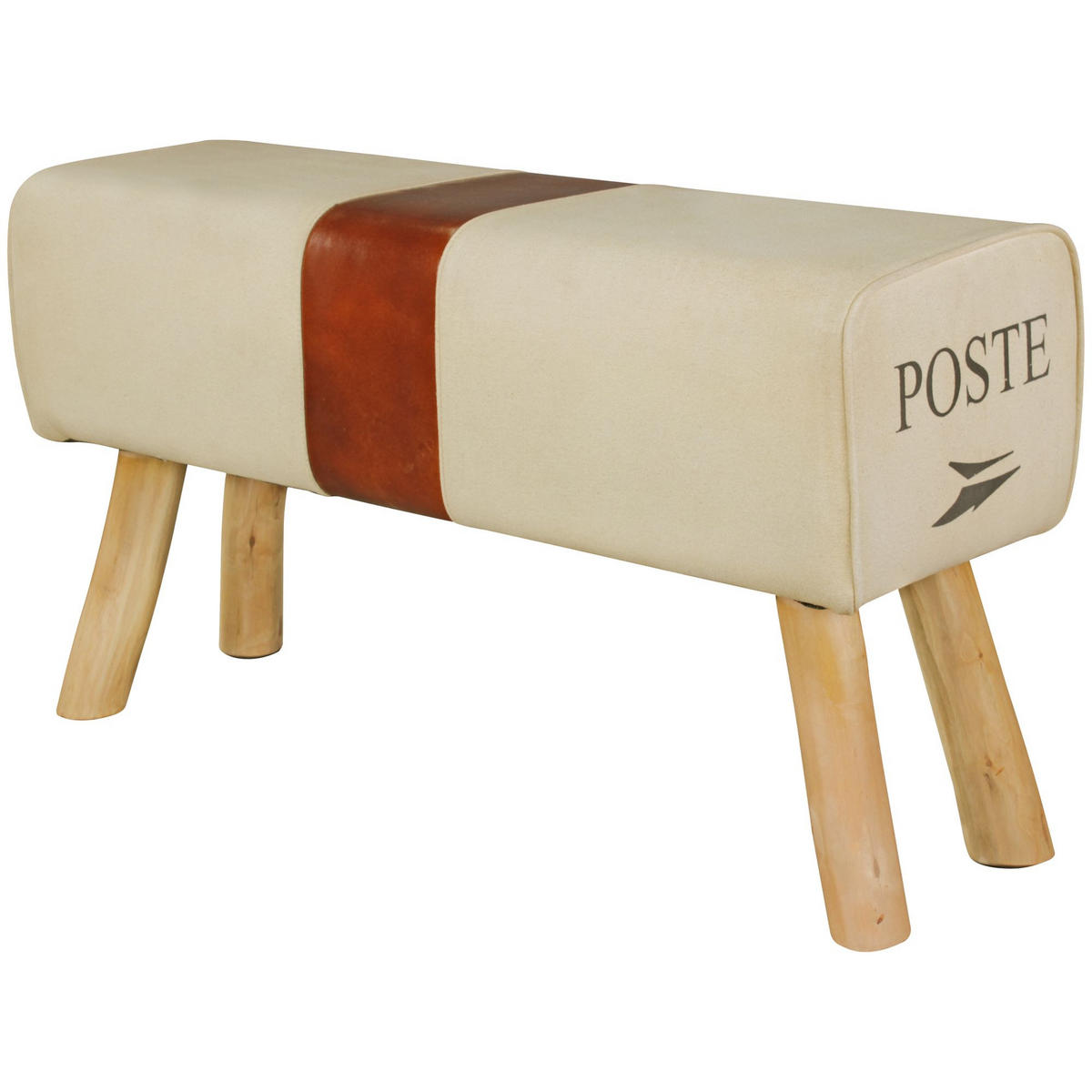 SITZBANK – Stoff/Leder, 91 cm, Braun/Beige, Holzbeine - Braun, Leder/Holz (91/51/30cm) - KADIMA DESIGN