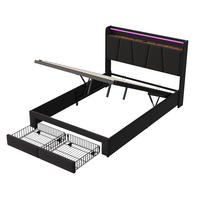 STAURAUMBETT 140x200 cm mit Stauraumkopf, 2 Fußschubladen, LED, USB, Leinenstoff in Dunkelgrau - Grau, Holz (140/200cm) - BRILVERDE