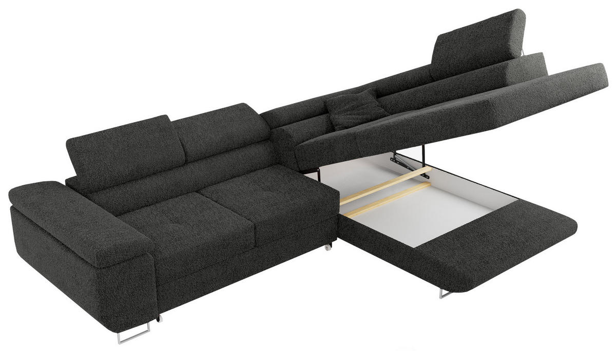 ROHOVÁ SEDAČKA GUSTAW L - Tmavě šedá Bouclé - Levá Strana - stříbrná/světle šedá, kov/textil (275/205cm) - MKS