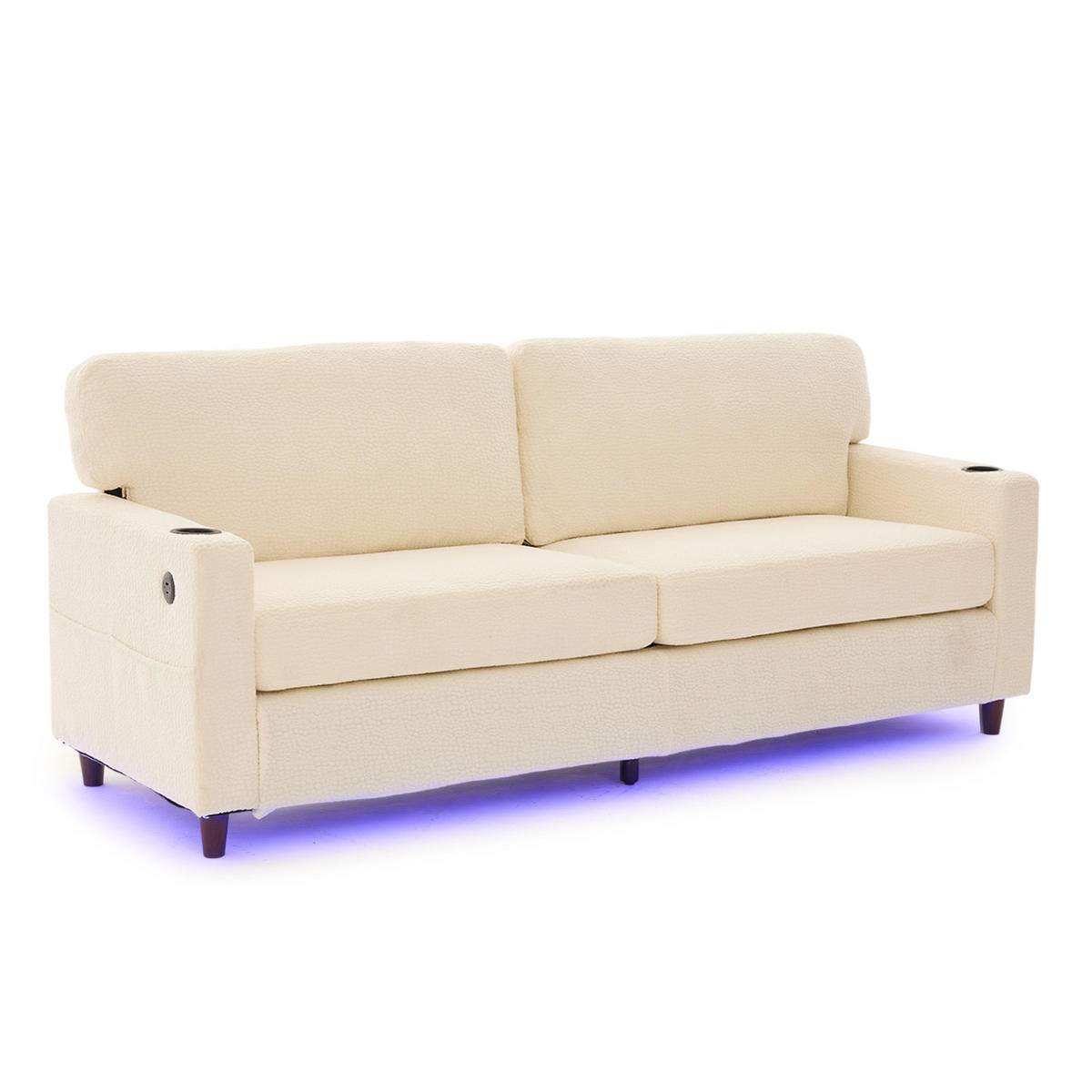 2-SITZER-SOFA aus Chenille 203x77,5x86 cm Beige mit USB-C, LED-Beleuchtung, Getränkehaltern und Seitentaschen - Beige, Textil (77.5/86/203cm) - Modfu